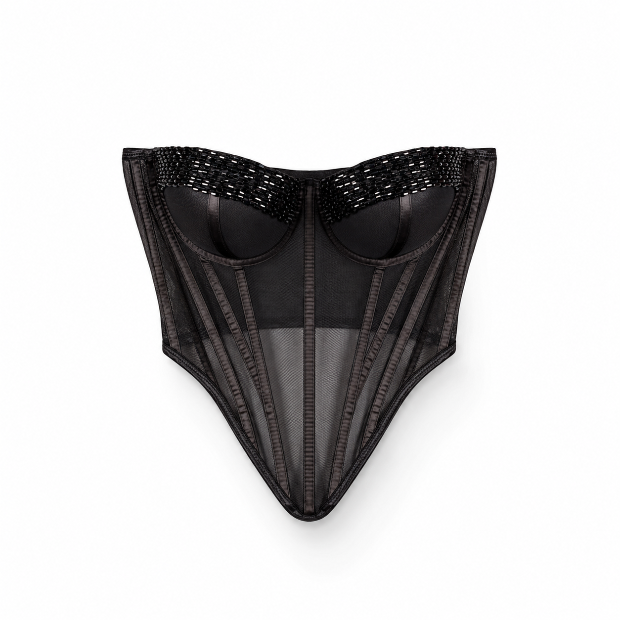 Black Sheer Structured Corset Top on a clean white studio background.
