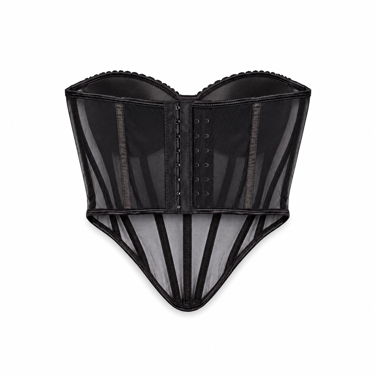 Black Sheer Structured Corset Top on a clean white studio background.