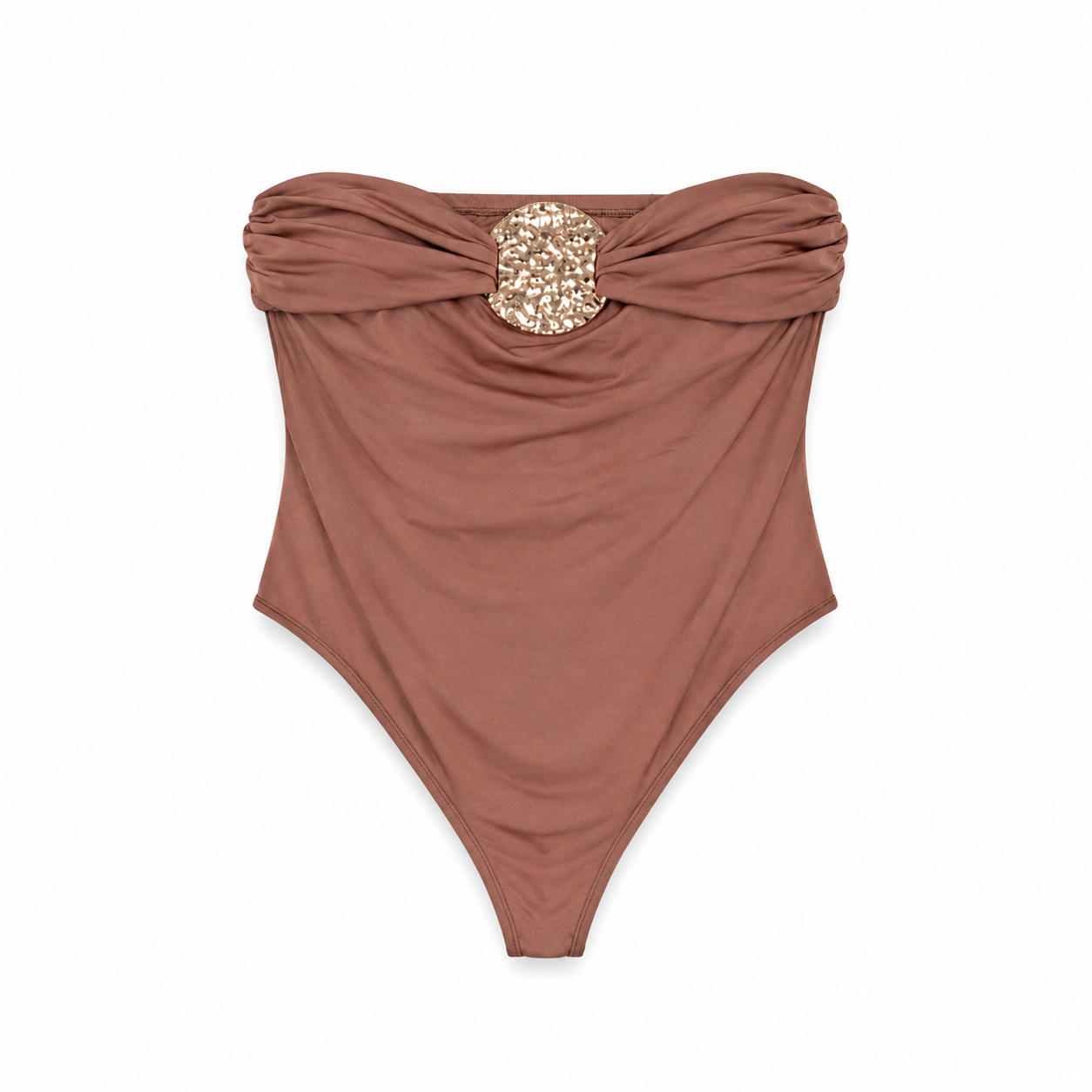 Mocha Strapless Embellished Bodysuit on a clean white studio background.