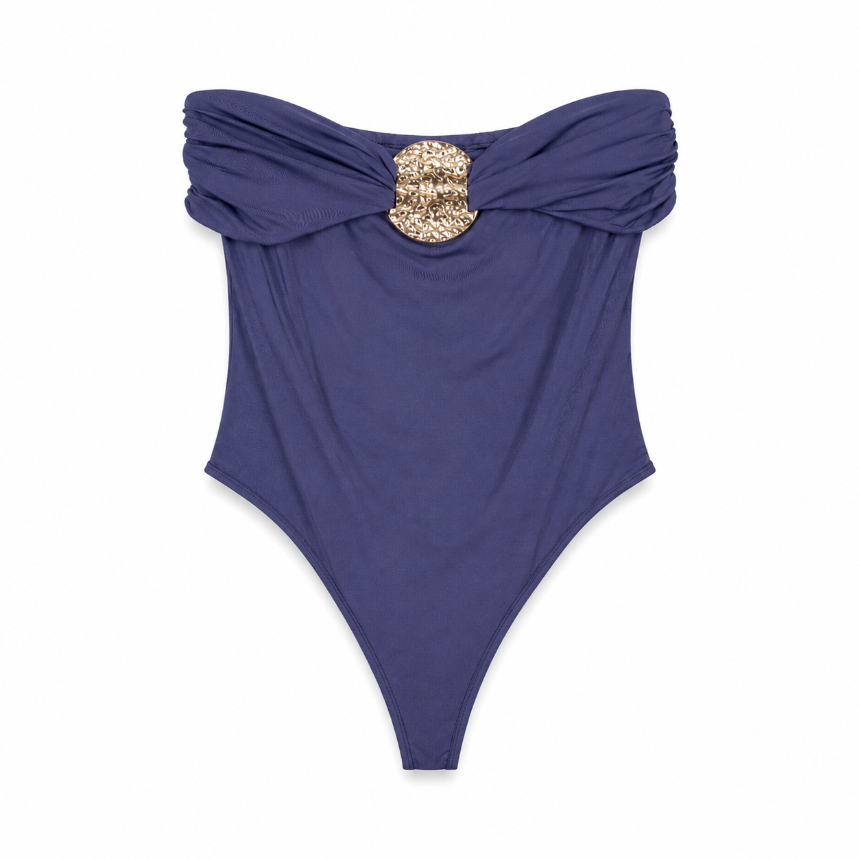 Navy Strapless Embellished Bodysuit on a clean white studio background.