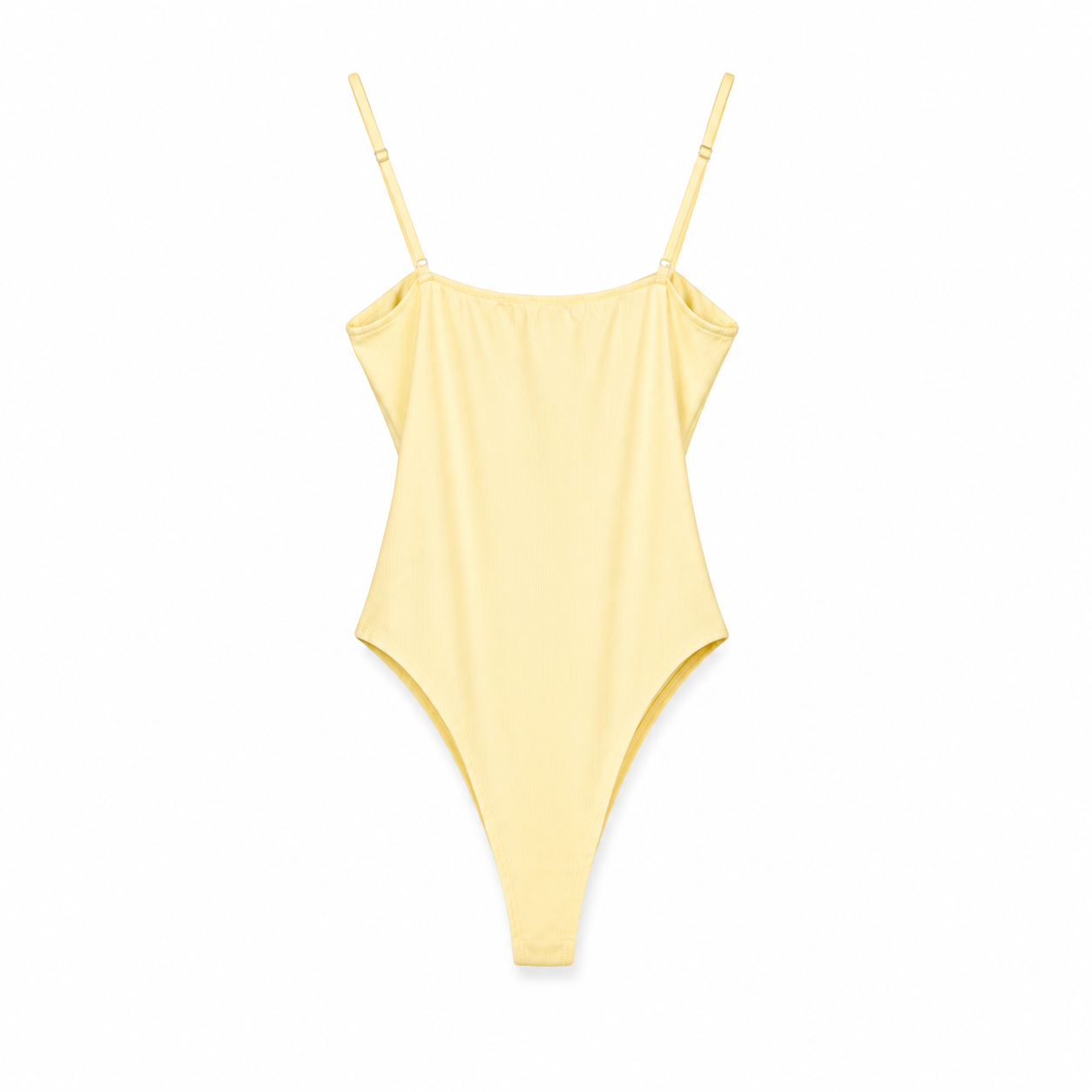 Soft Yellow Draped Bodysuit on a clean white studio background.