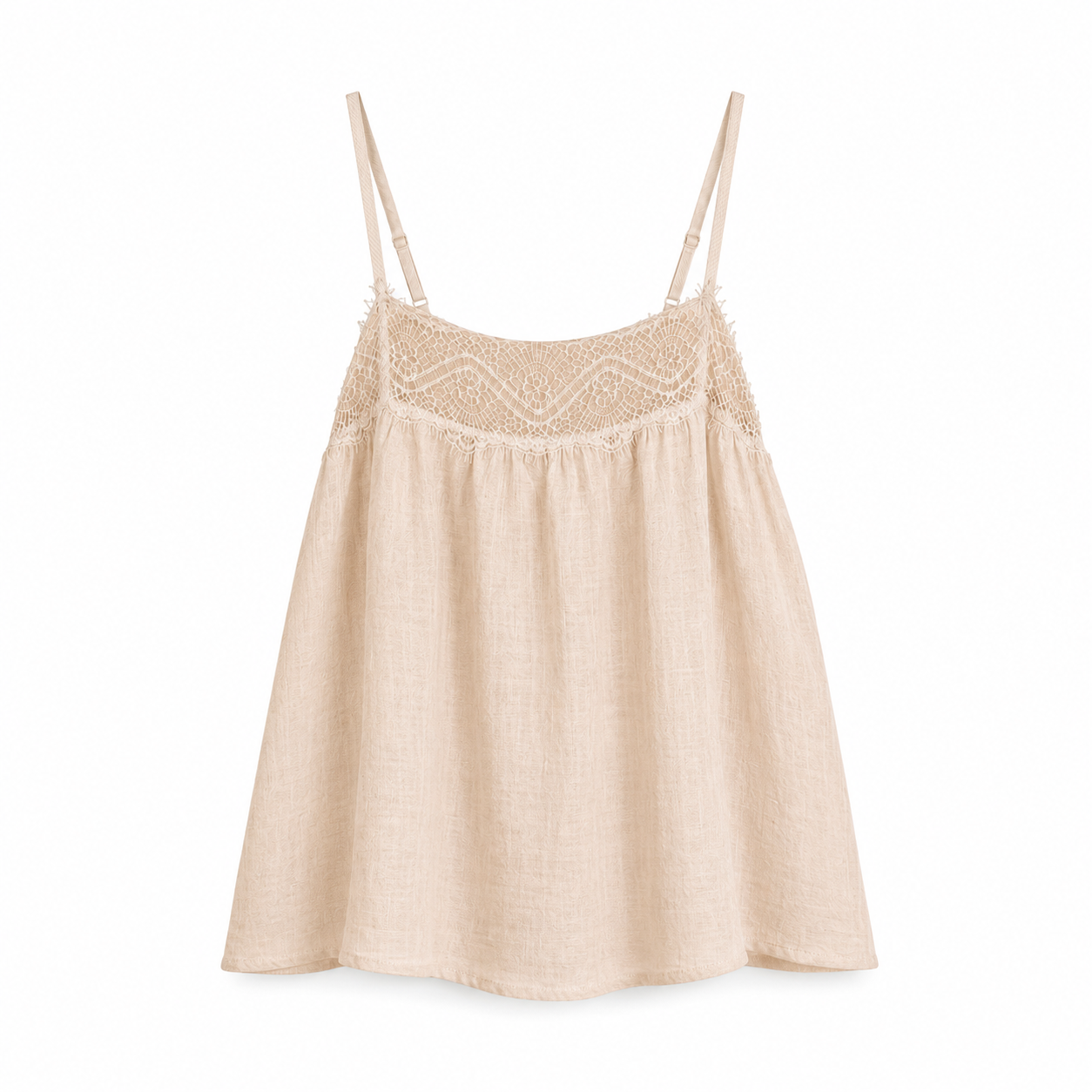 Beige Lace Trim Camisole Top on a clean white studio background.