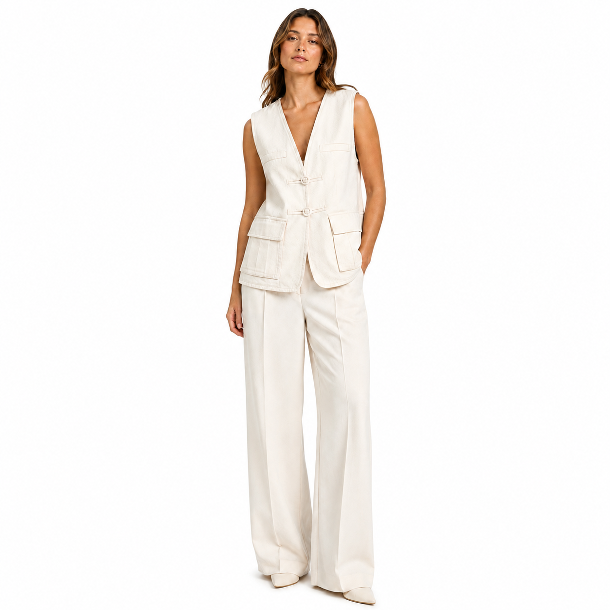 Ivory Utility Vest on a clean white studio background.