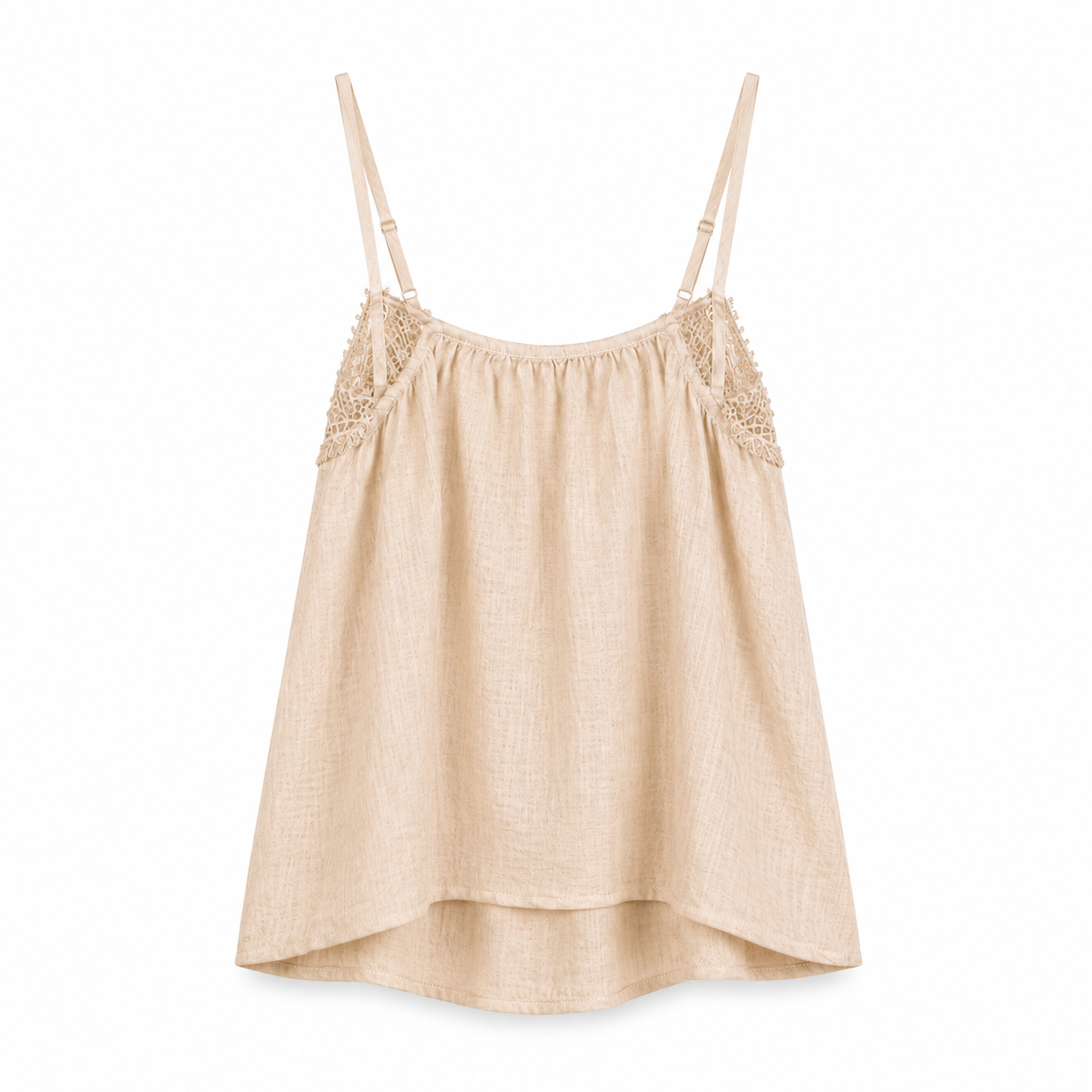 Beige Lace Trim Camisole Top on a clean white studio background.