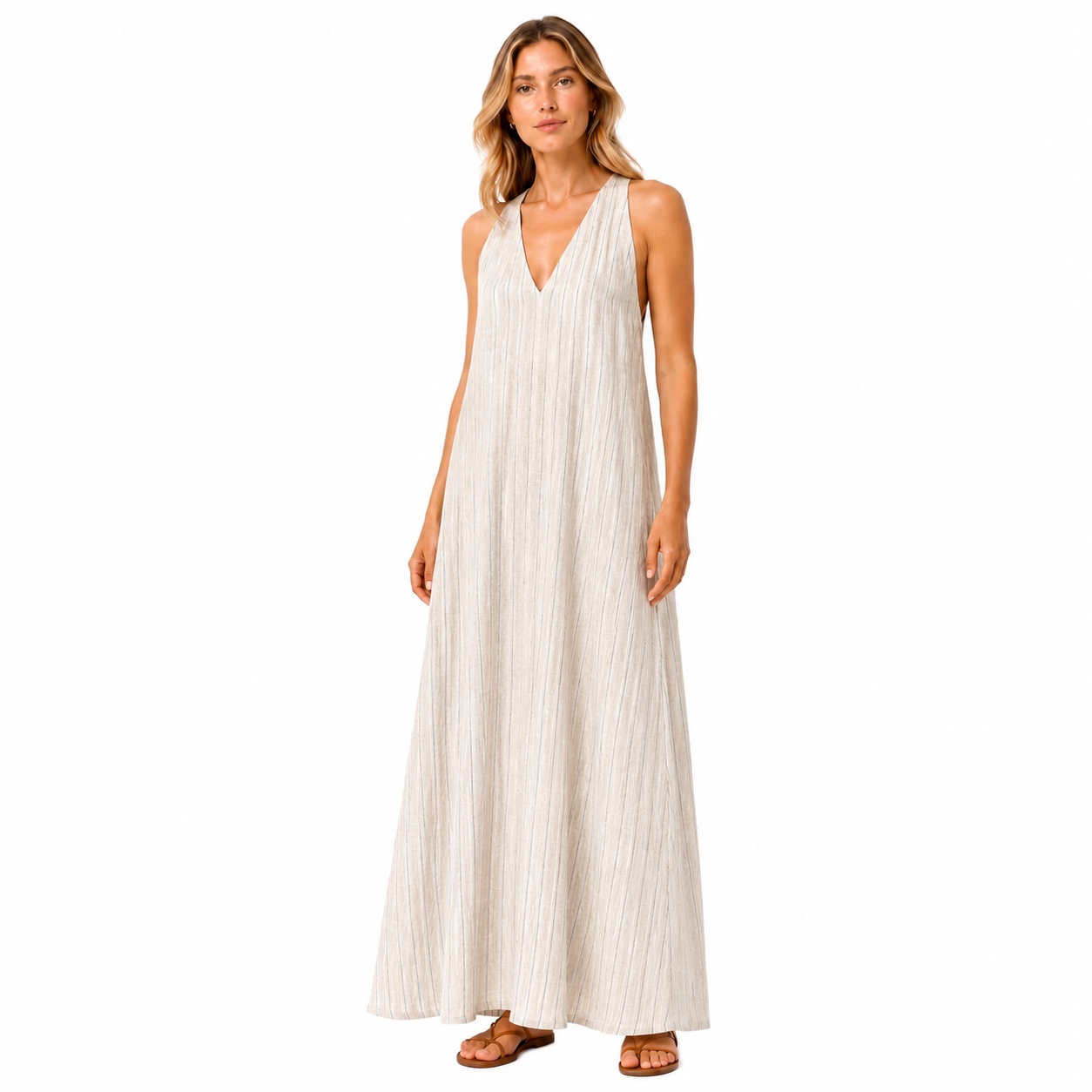 Natural Textured Sleeveless Maxi Dress
