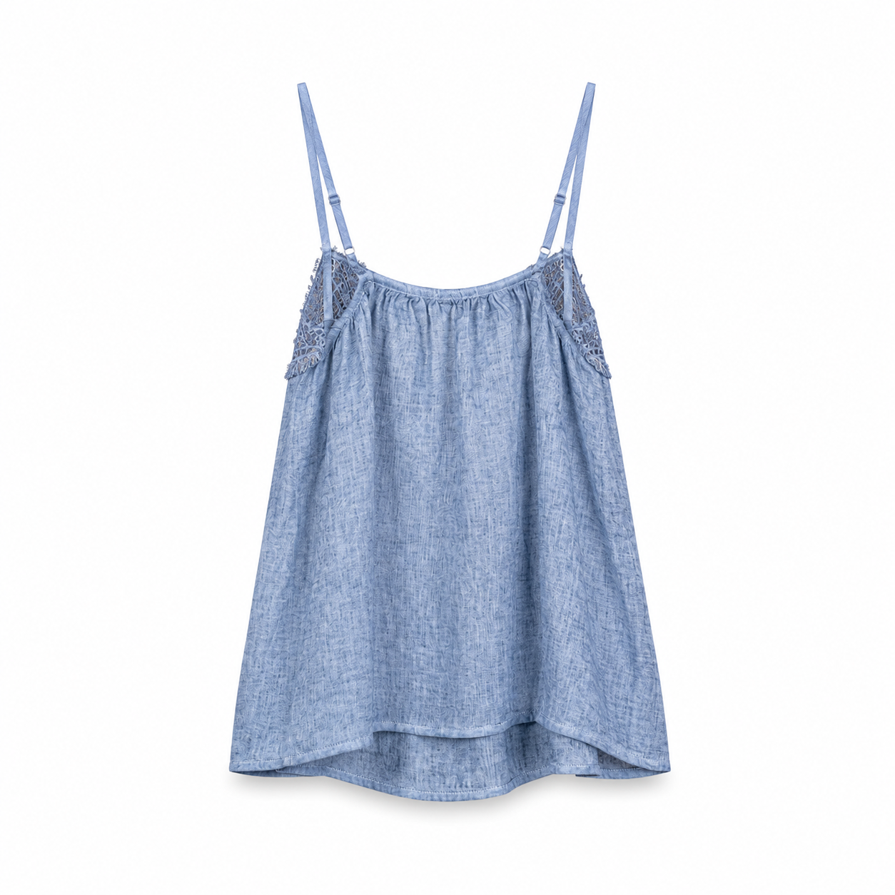 Blue Lace Trim Camisole Top on a clean white studio background.