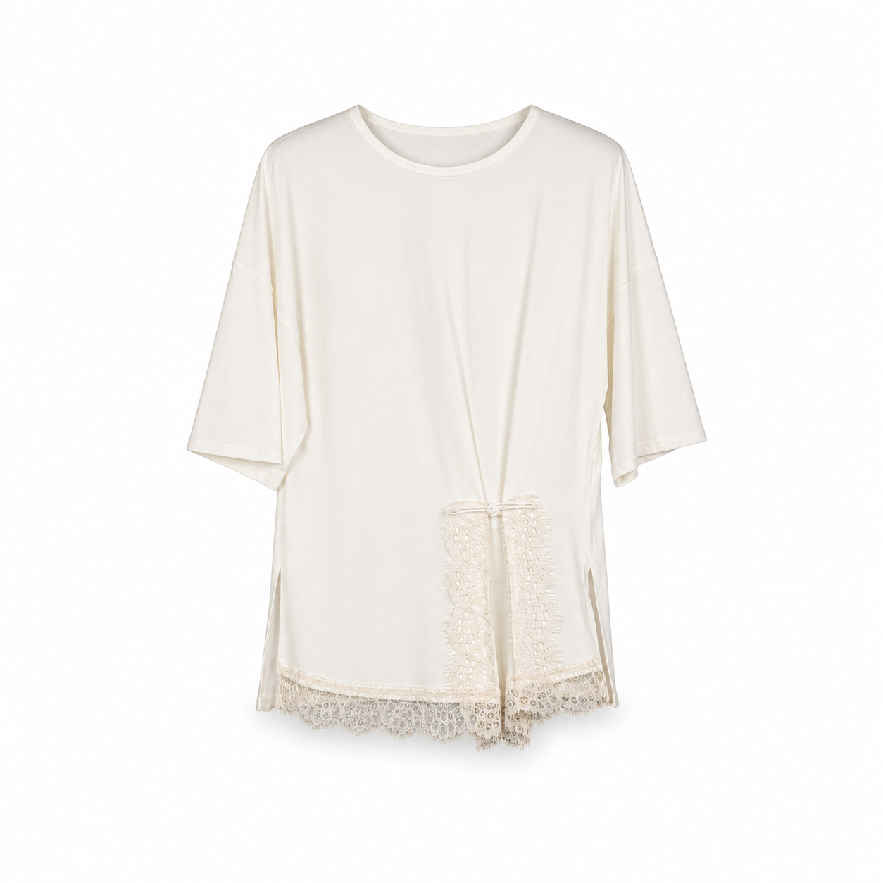 White Lace Insert T-Shirt on a clean white studio background.