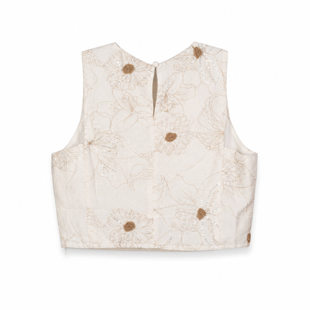 Ivory Floral Embroidered Vest on a clean white studio background.