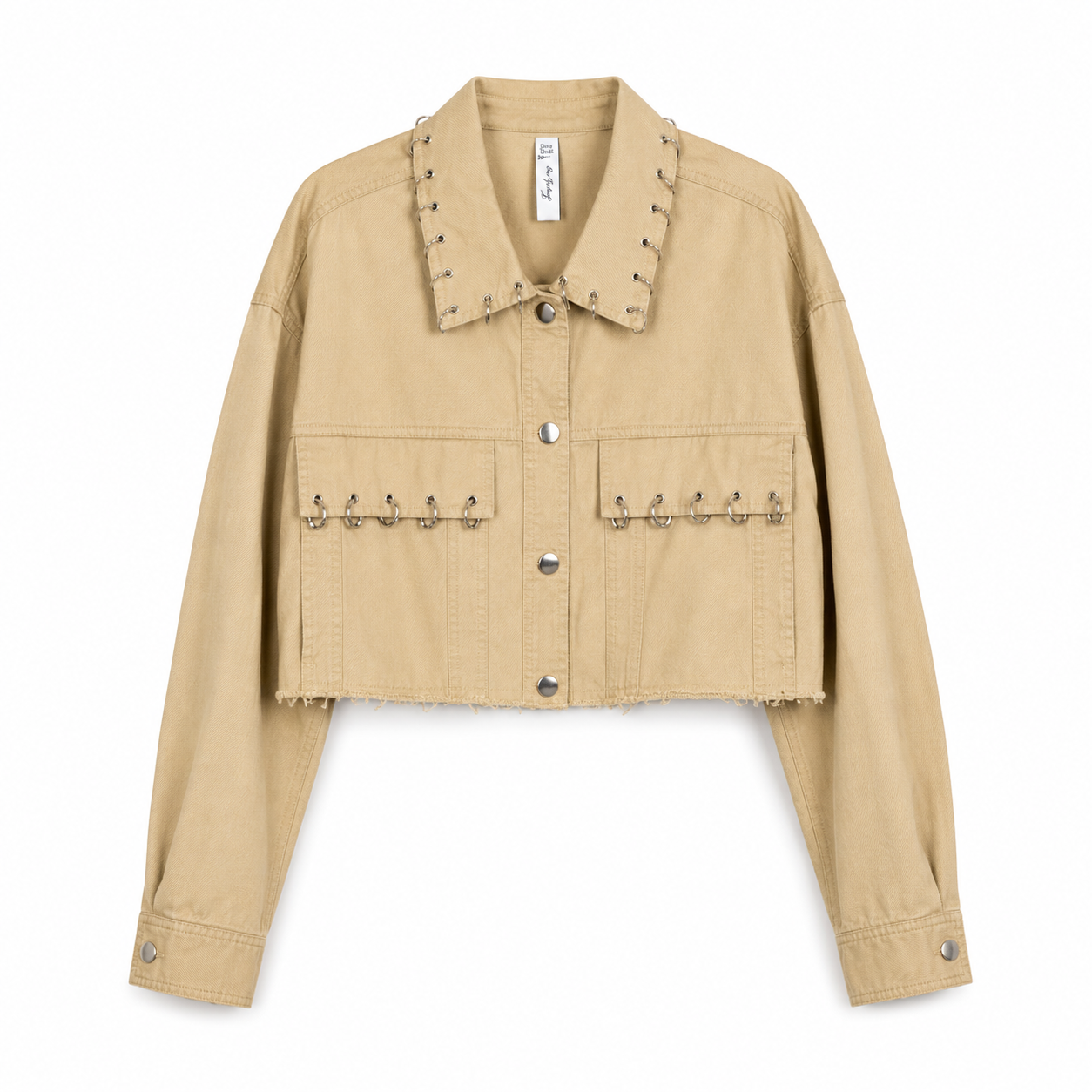Tan Cropped Denim Jacket on a clean white studio background.