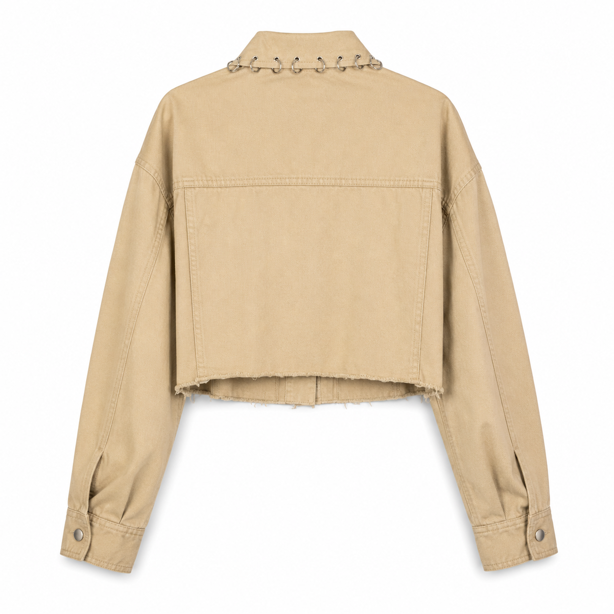 Tan Cropped Denim Jacket on a clean white studio background.