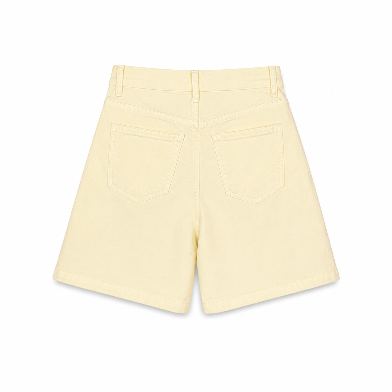 Butter Yellow Tailored Denim Shorts on a clean white studio background.