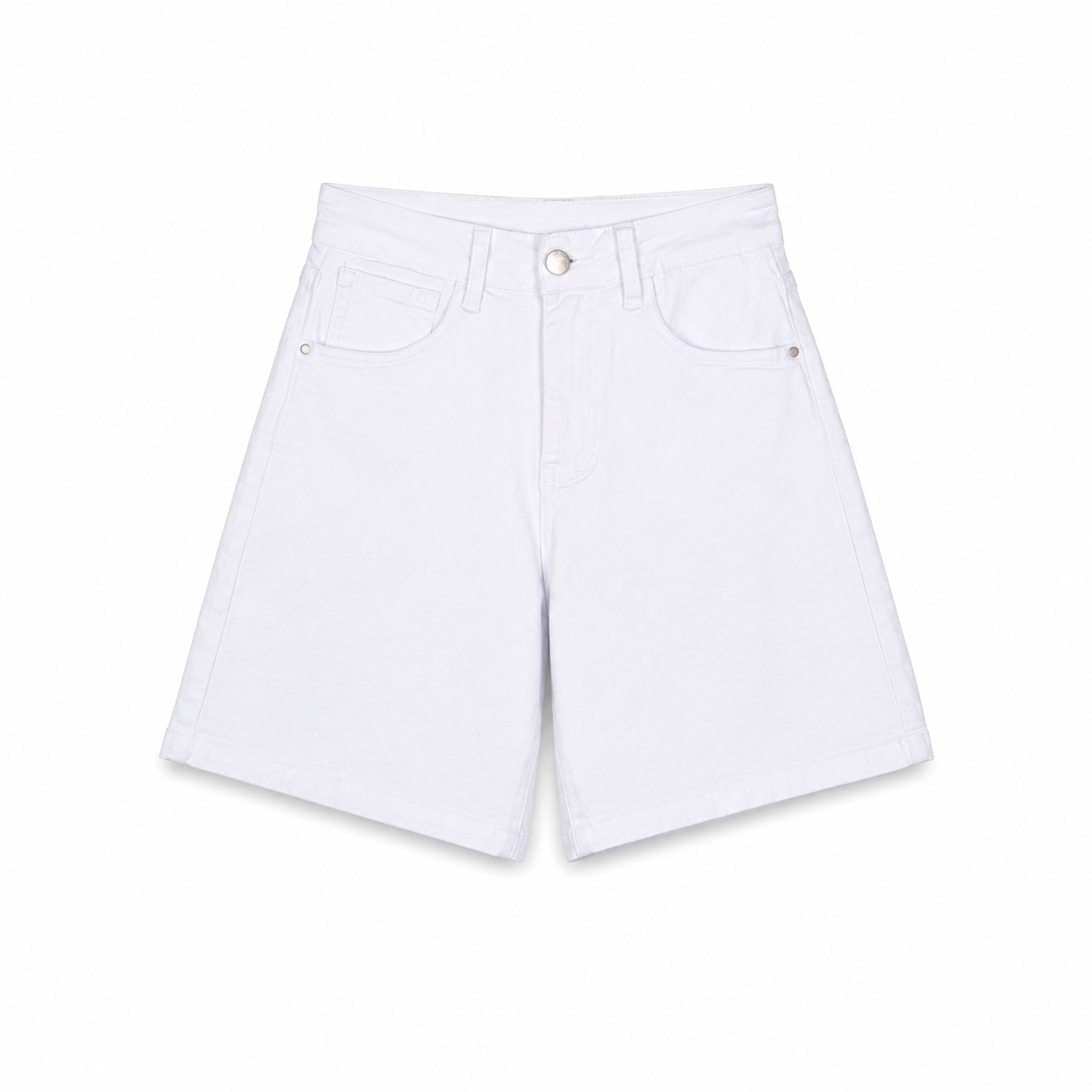 White Tailored Denim Shorts on a clean white studio background.
