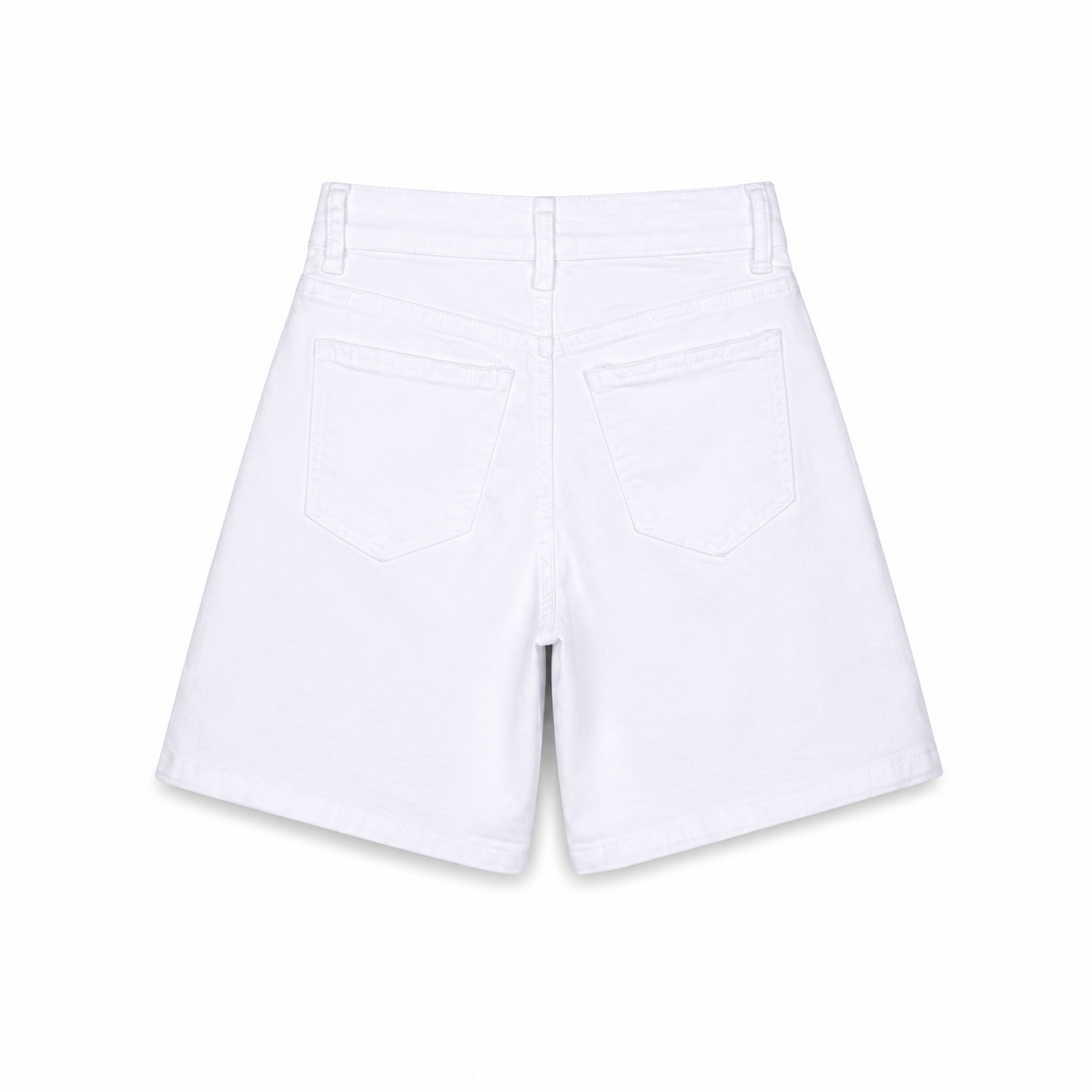 White Tailored Denim Shorts on a clean white studio background.