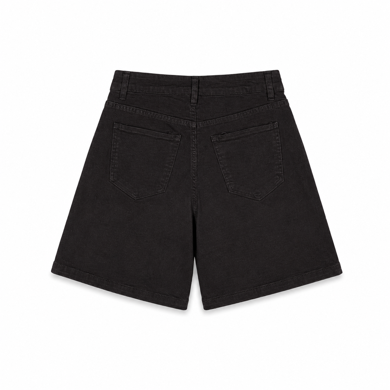 Black Tailored Denim Shorts on a clean white studio background.