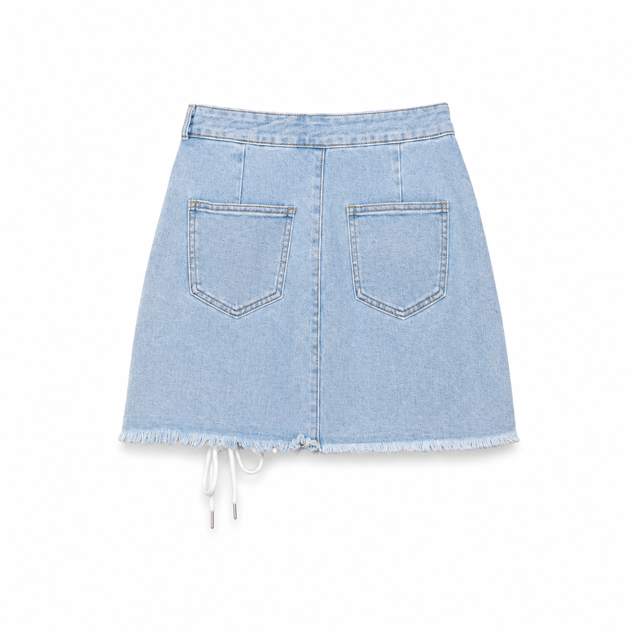 Light Blue Lace-Up Denim Mini Skirt on a clean white studio background.