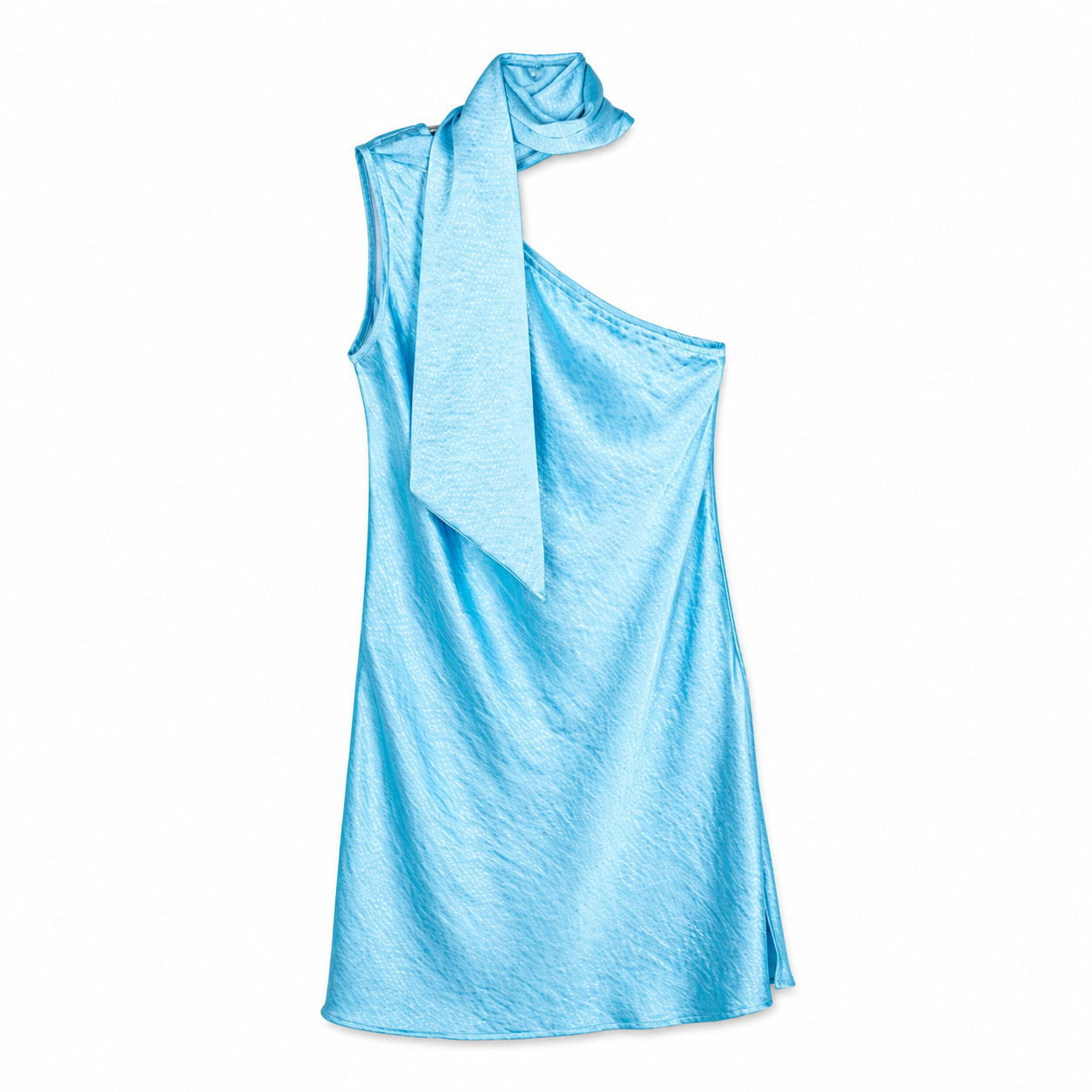 Aqua One-Shoulder Draped Dress on a clean white studio background.