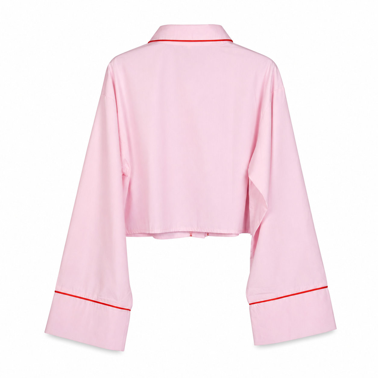 Pink Cropped Shirt with Red Piping on a clean white studio background.