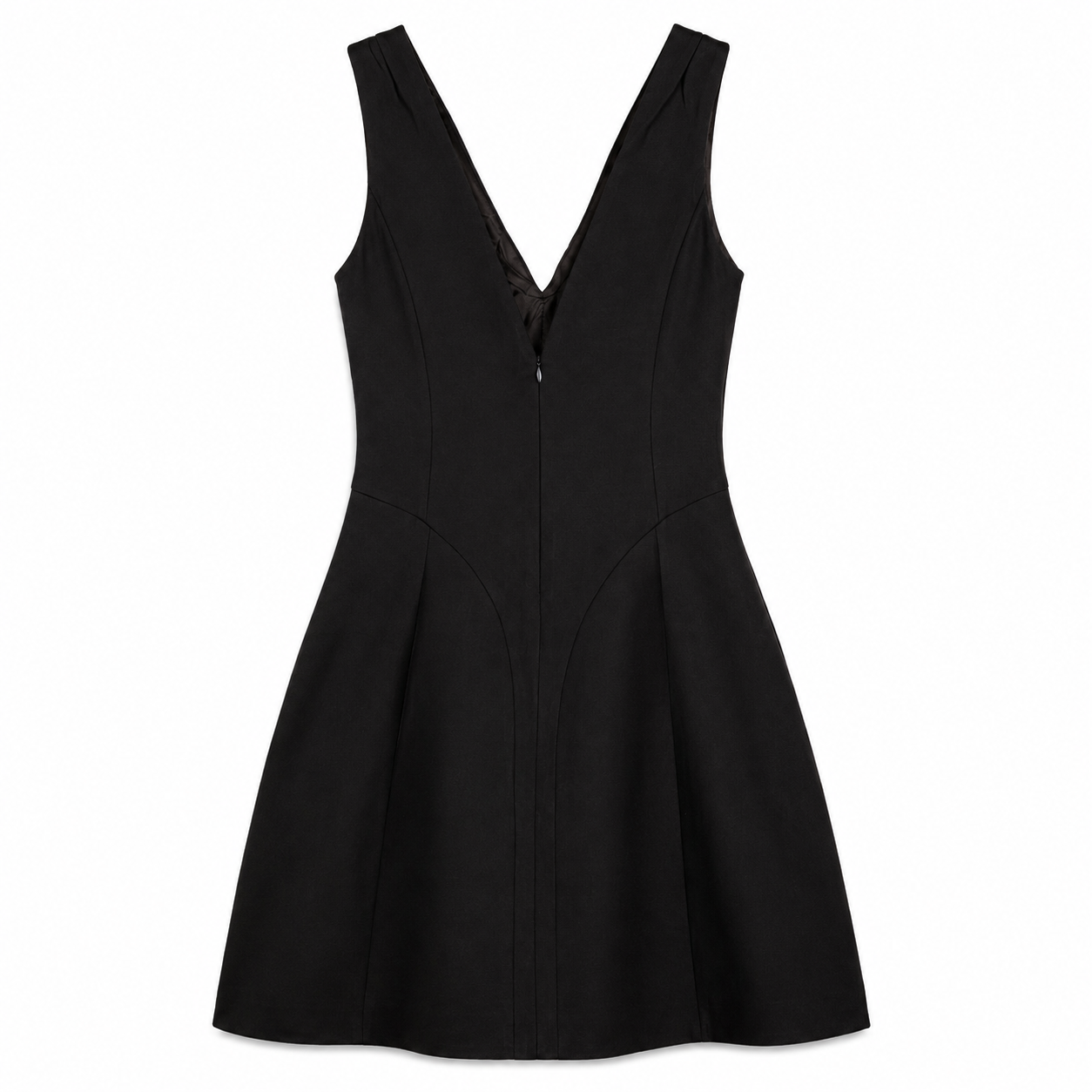 Black V-Neck Mini Dress with White Bow on a clean white studio background.