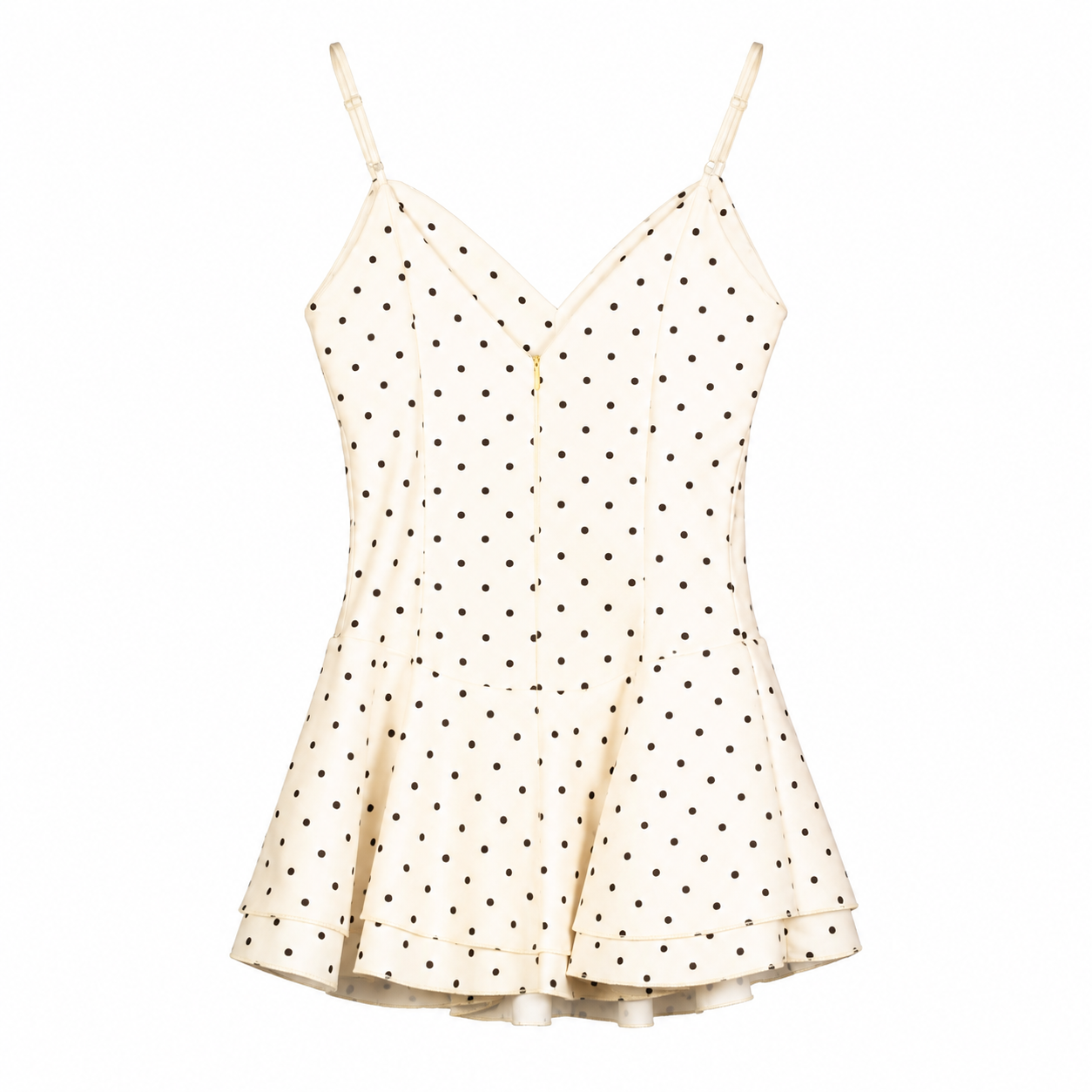 Ivory Polka Dot Ruffle Mini Dress on a clean white studio background.