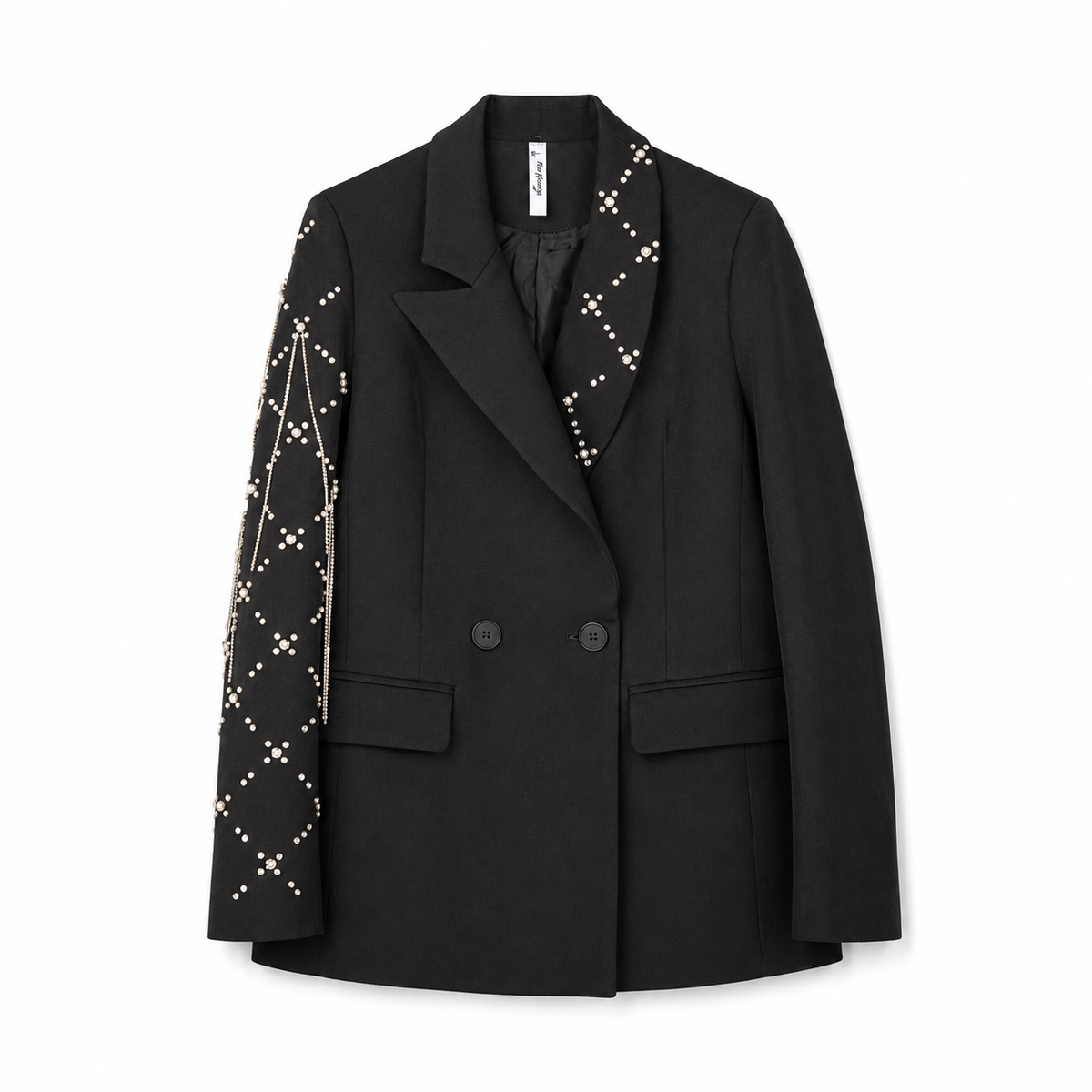 Black Embellished Tailored Blazer on a clean white studio background.