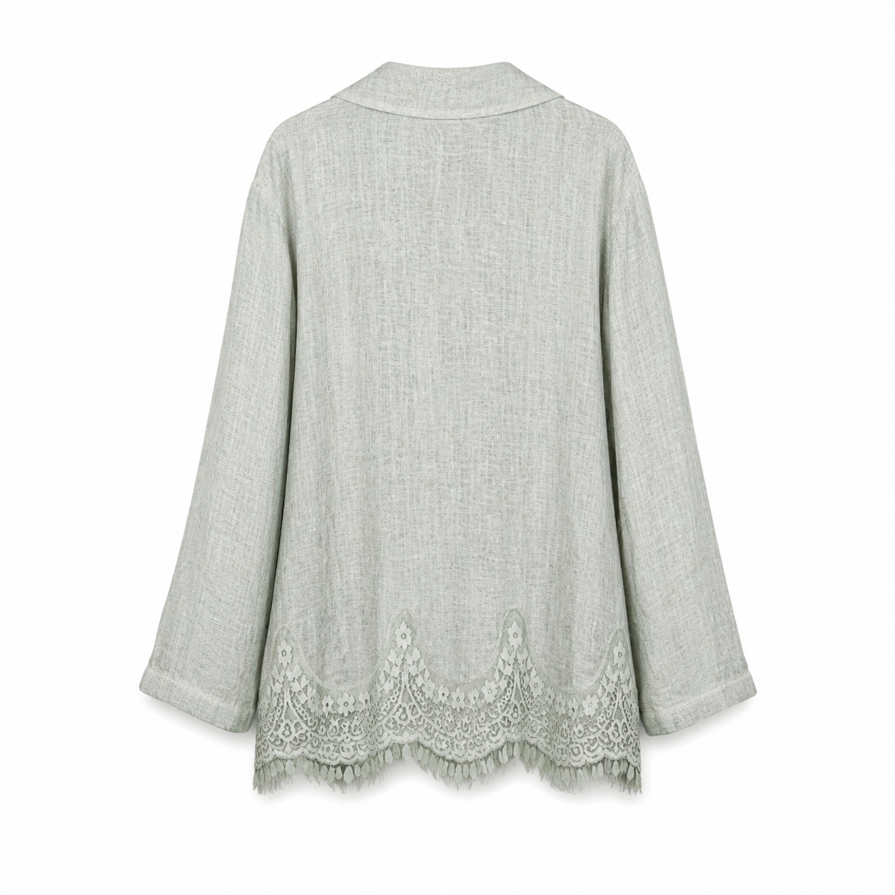 Sage Lace Hem Linen Blazer on a clean white studio background.