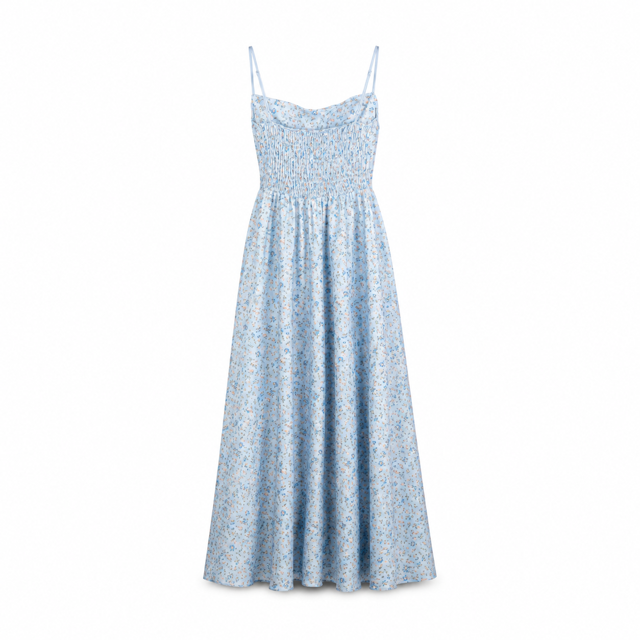 Blue Floral Strappy Maxi Dress on a clean white studio background.