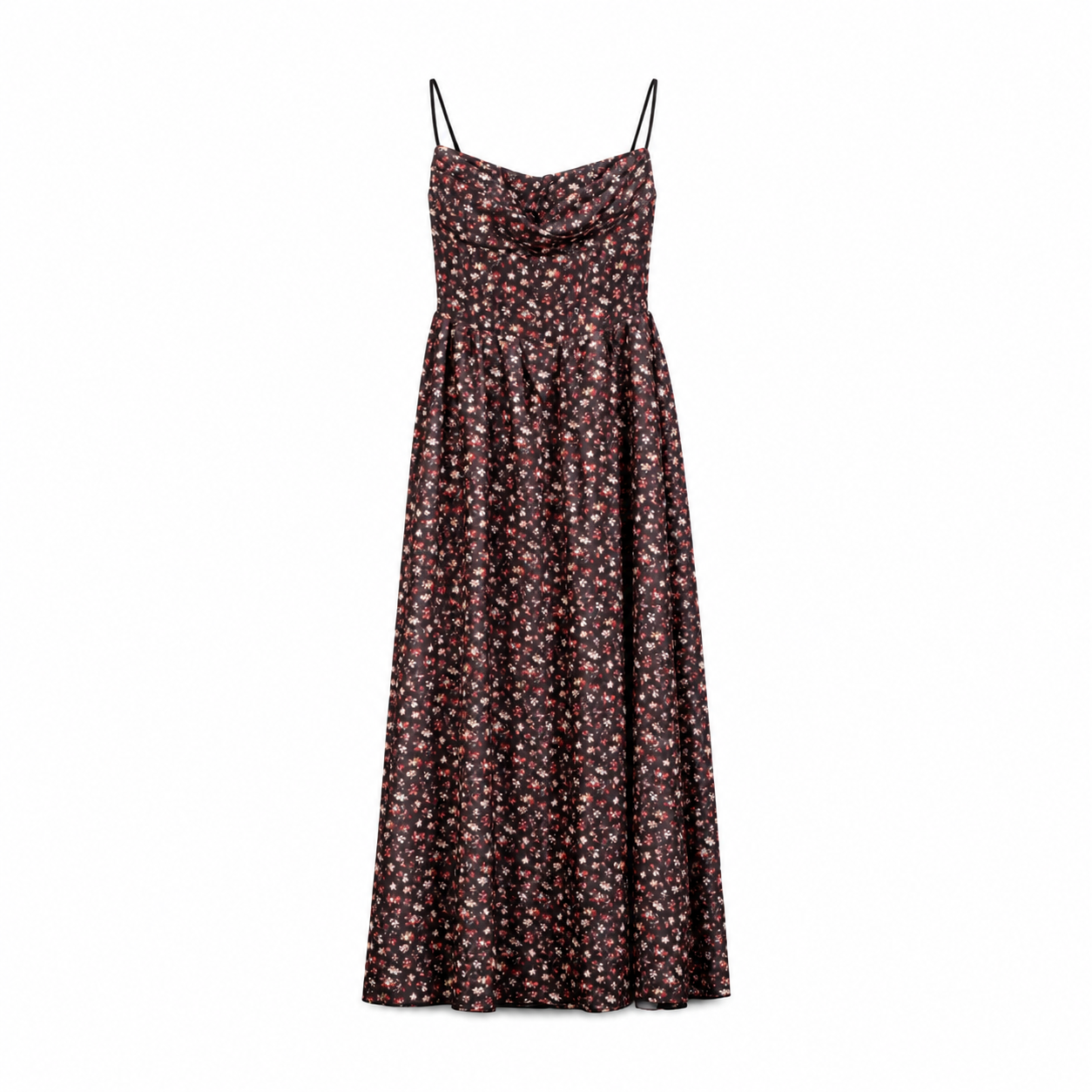 Black Floral Strappy Maxi Dress on a clean white studio background.