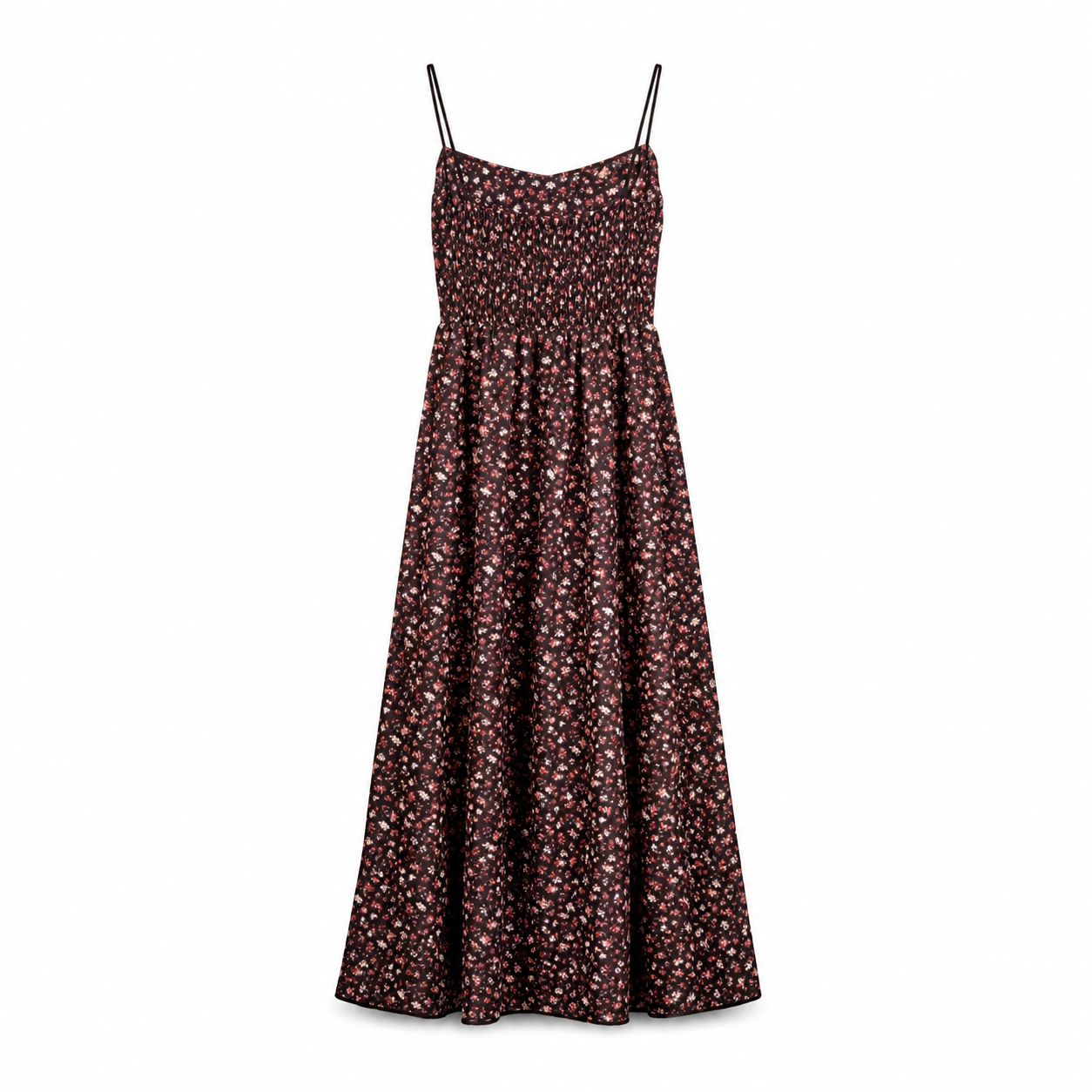 Black Floral Strappy Maxi Dress on a clean white studio background.