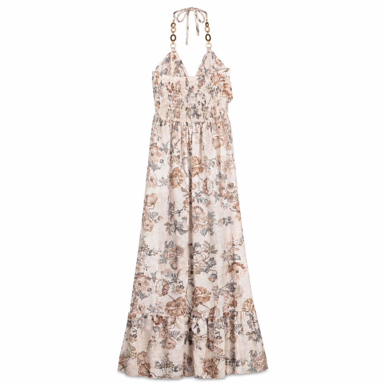 Neutral Floral Halter Maxi Dress on a clean white studio background.