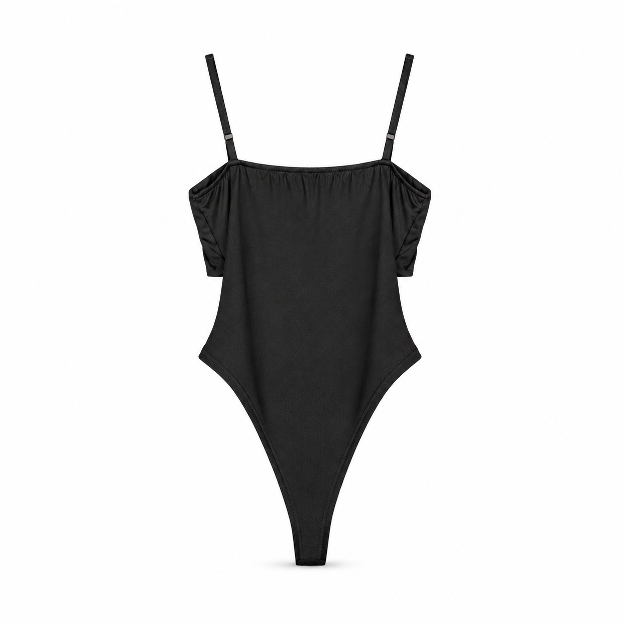 Black Draped Embellished Bodysuit on a clean white studio background.