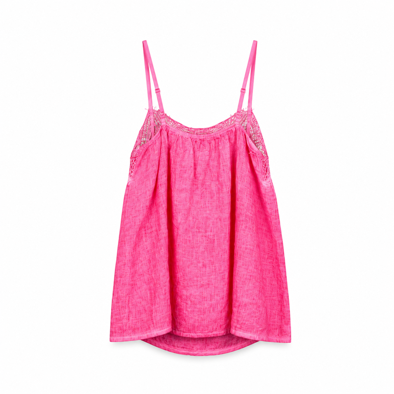 Hot Pink Lace Trim Camisole Top on a clean white studio background.