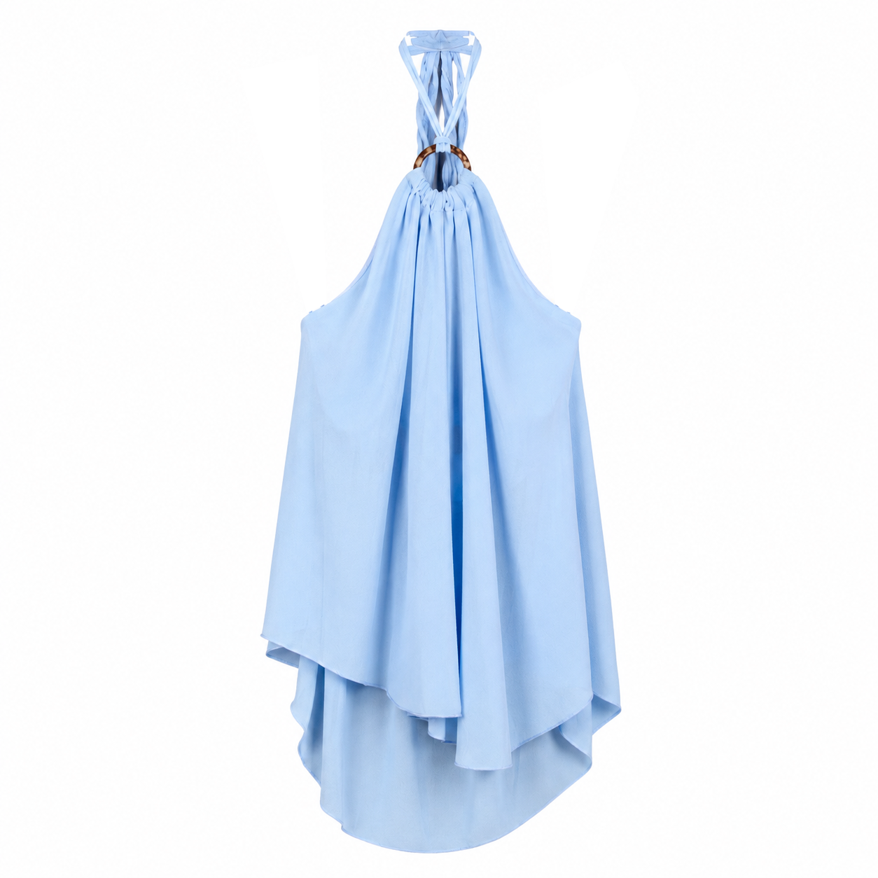 Blue Halter Back Layered Top on a clean white studio background.