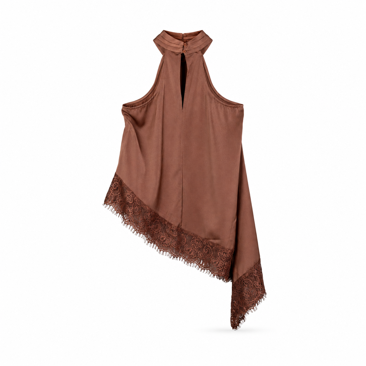 Mocha Asymmetric Fringe Cover-Up on a clean white studio background.