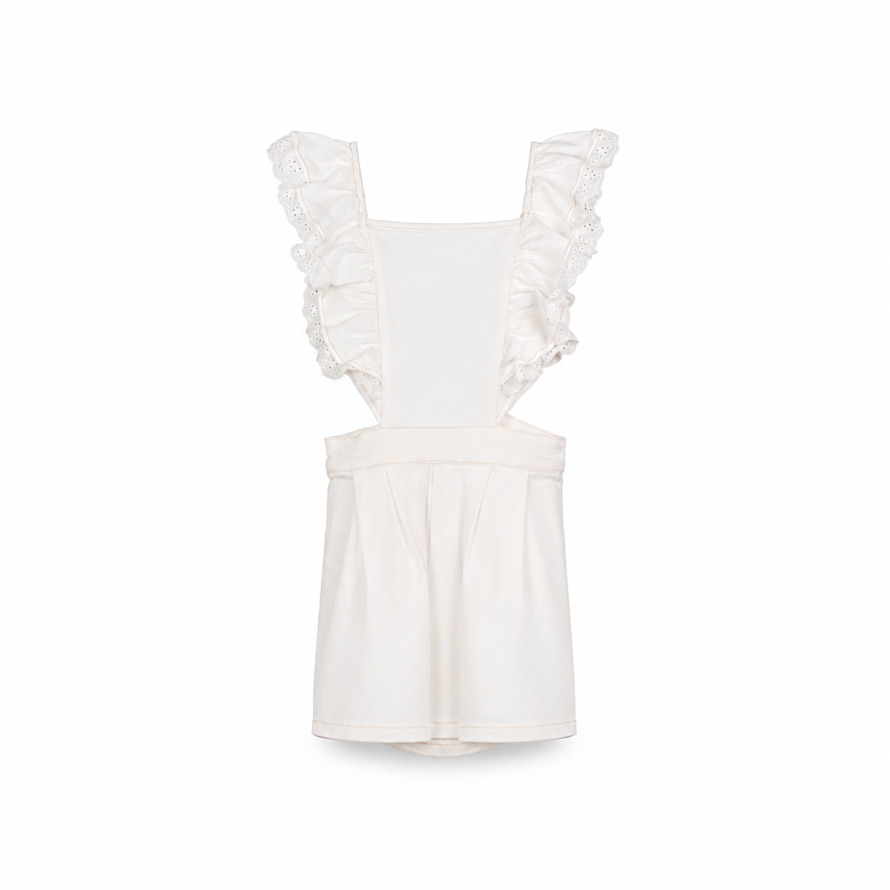 White Ruffle Strap Romper on a clean white studio background.