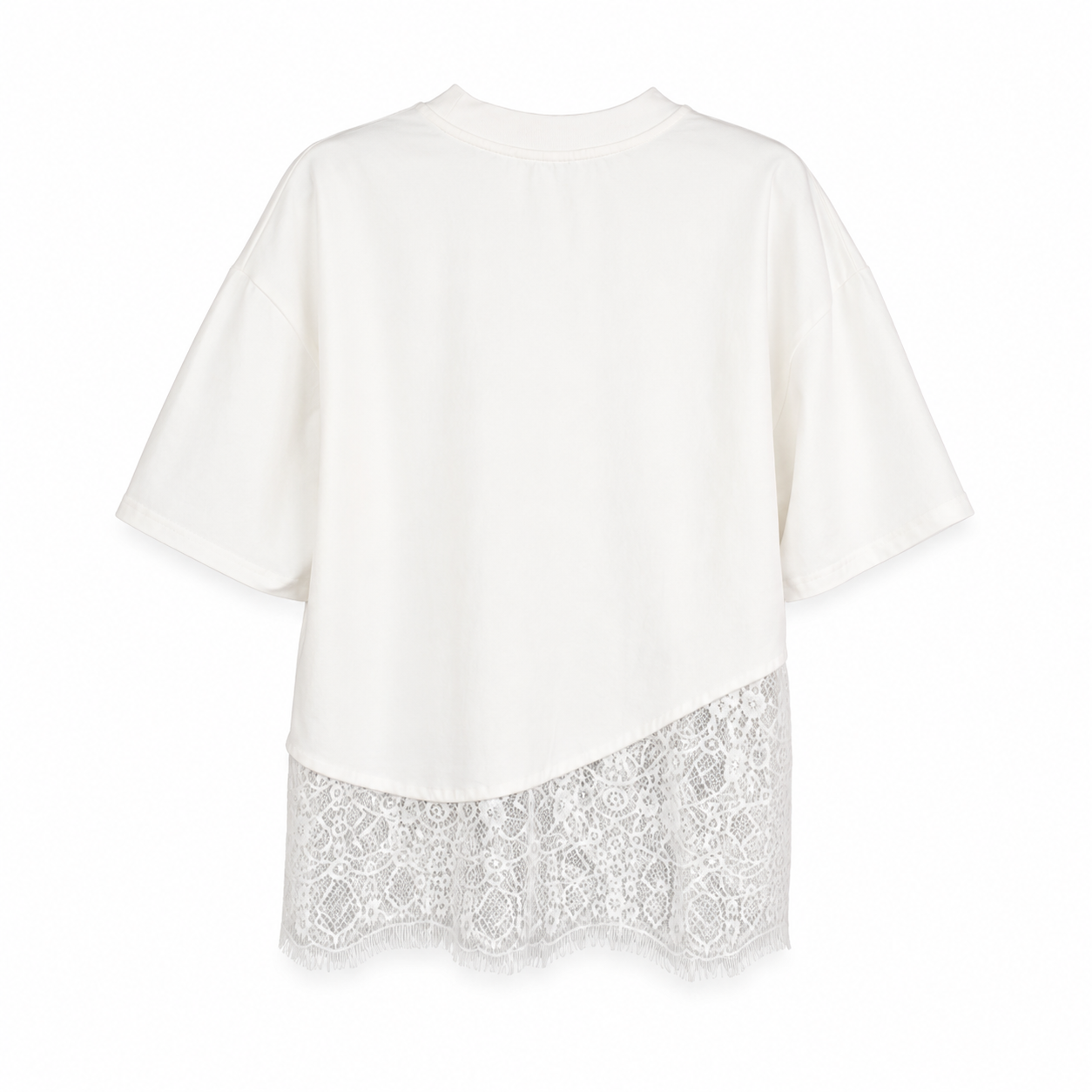 White Lace Hem Layered T-Shirt on a clean white studio background.