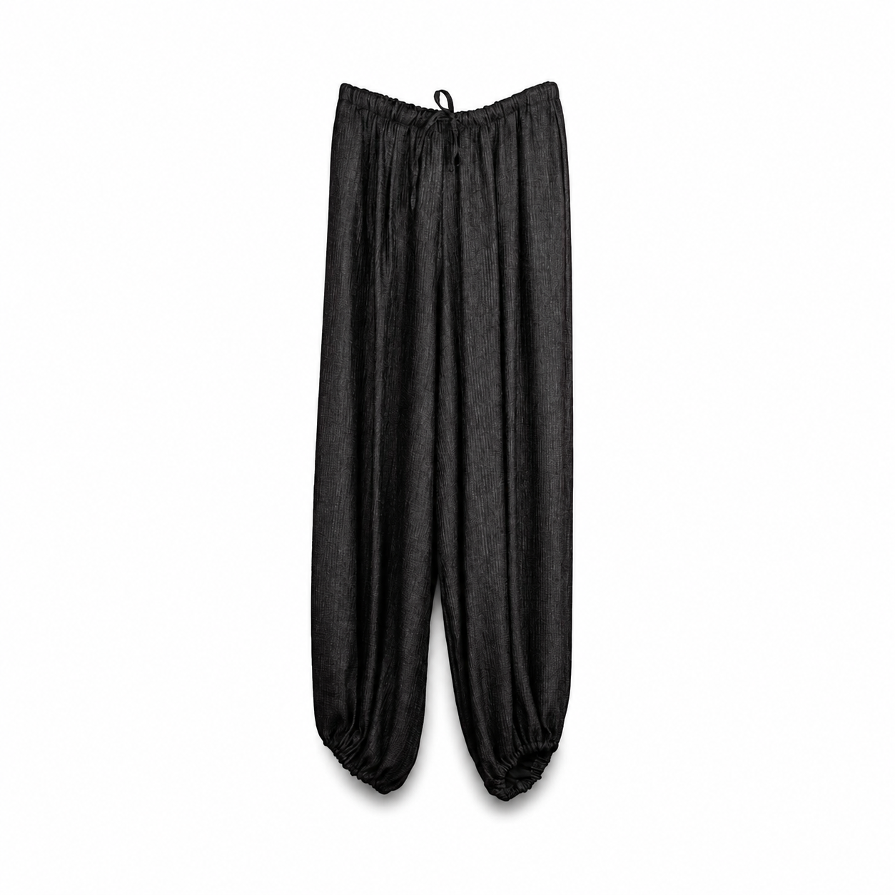 Black Textured Balloon Pants on a clean white studio background.