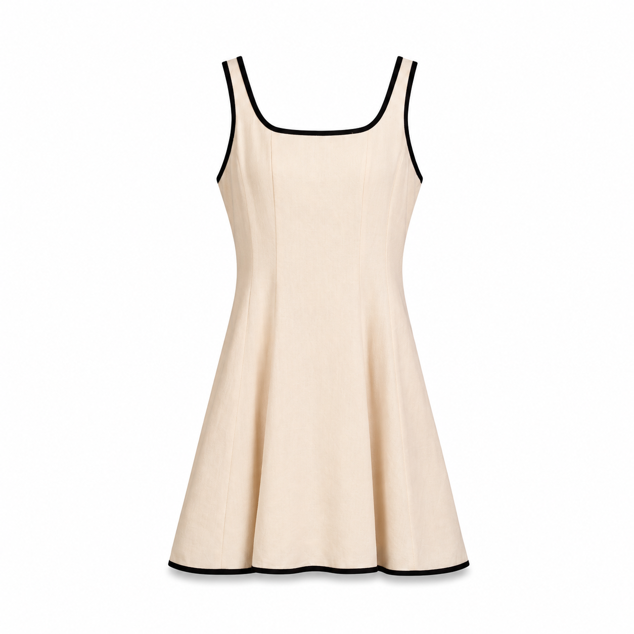 Cream Mini Dress with Black Trim on a clean white studio background.