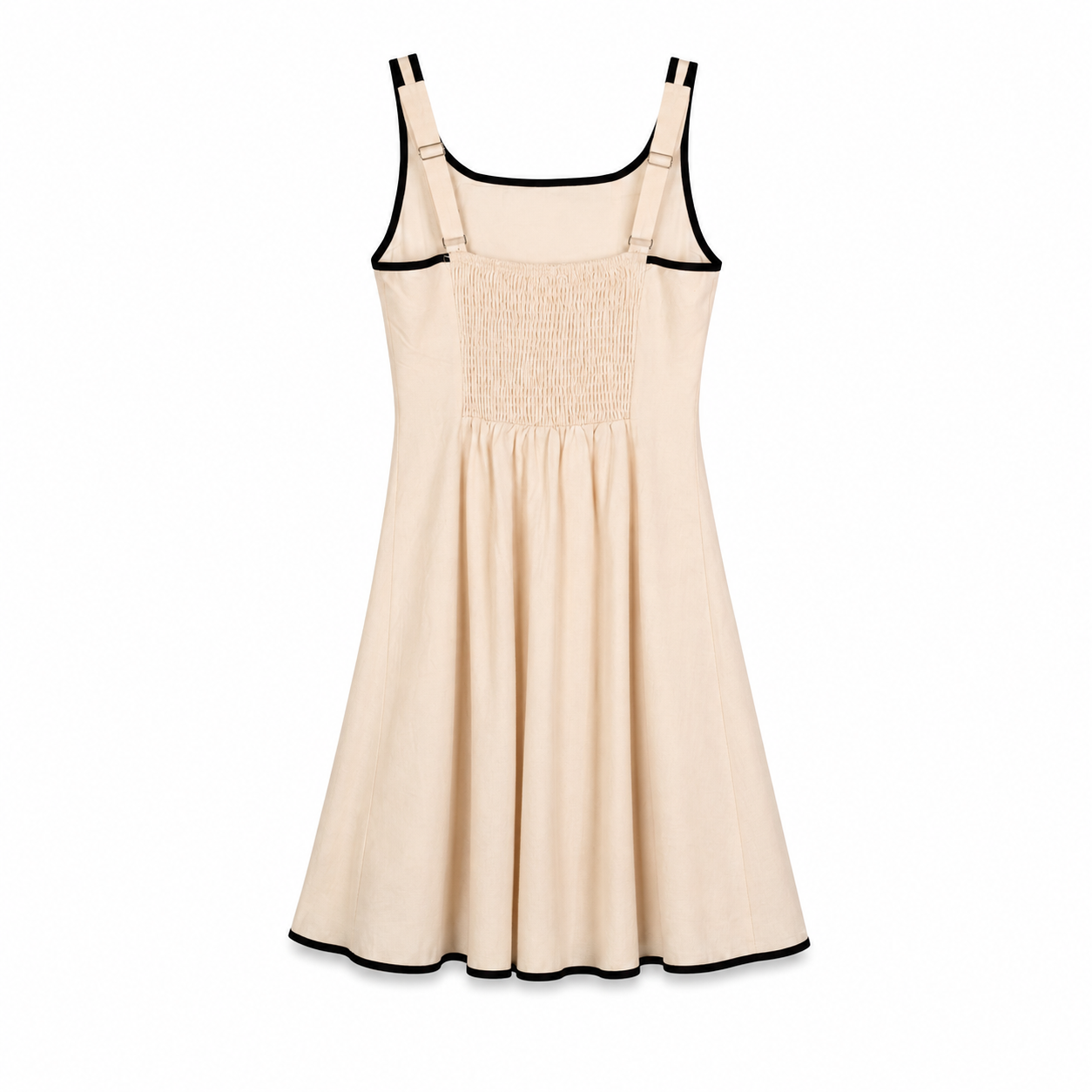 Cream Mini Dress with Black Trim on a clean white studio background.
