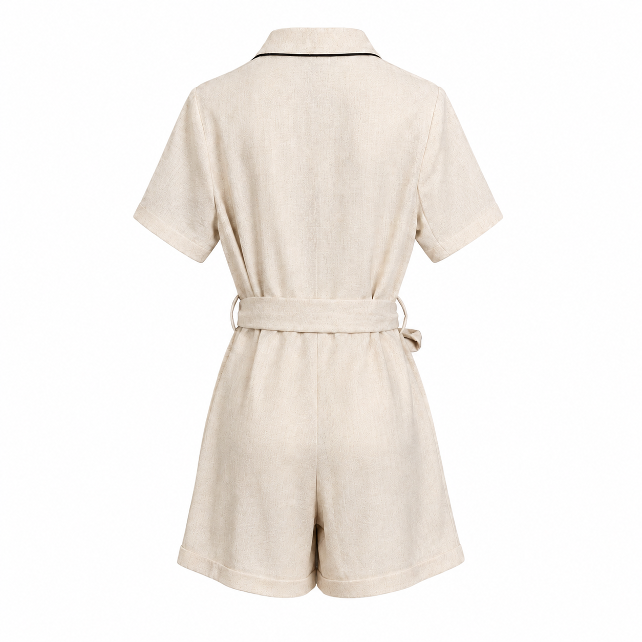 Natural Belted Utility Romper on a clean white studio background.
