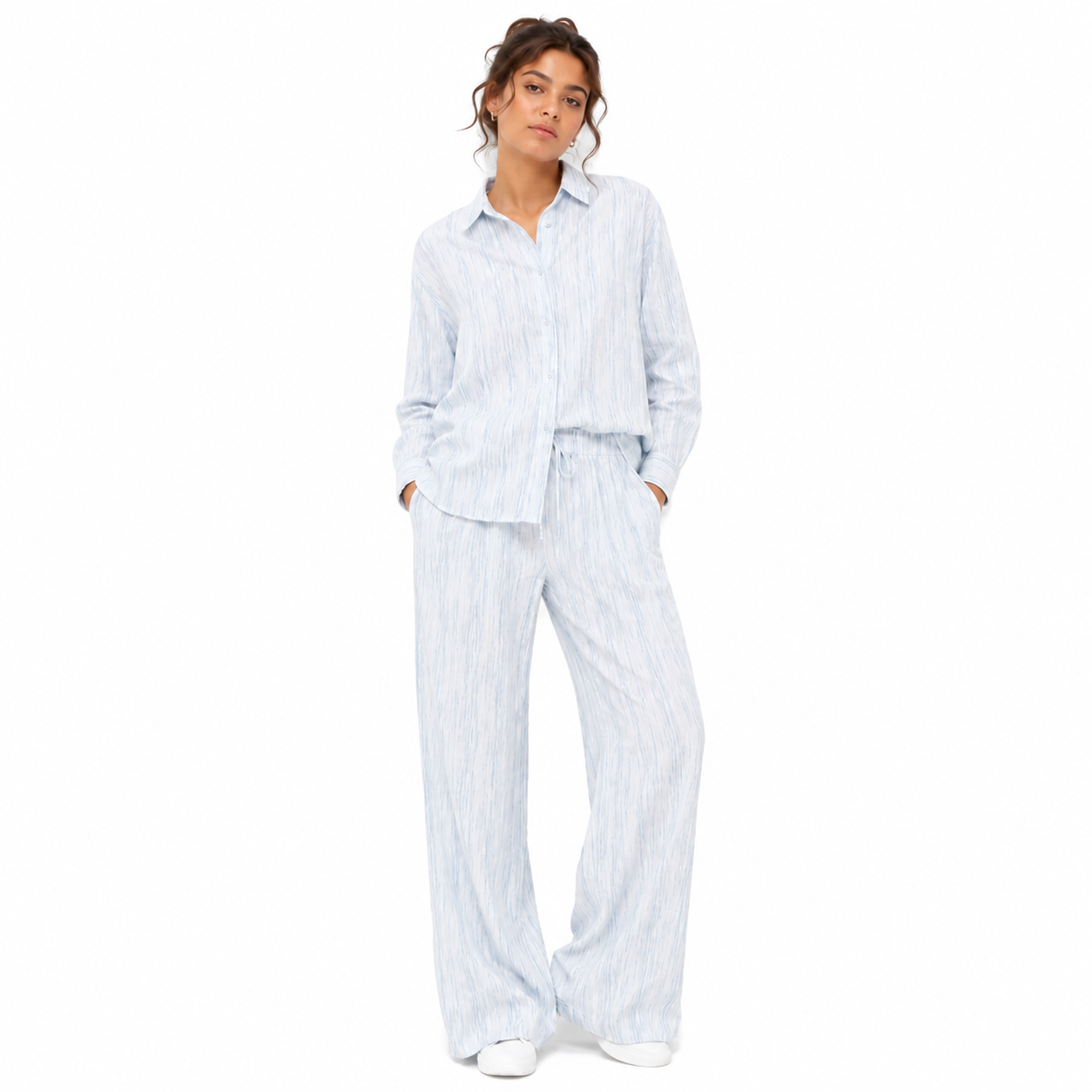 Blue Striped Button Shirt on a clean white studio background.