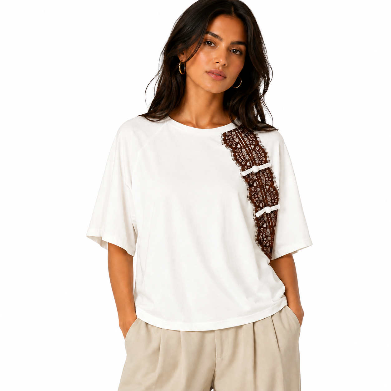 Lace Panel Oversized T-Shirt