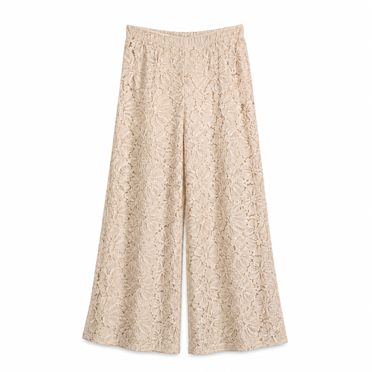 Ivory Lace Wide Leg Pants on a clean white studio background.