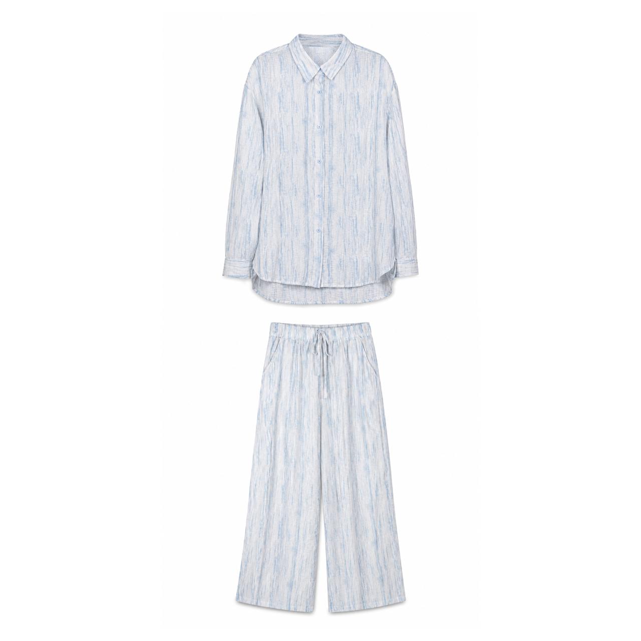 Blue Striped Button Shirt on a clean white studio background.