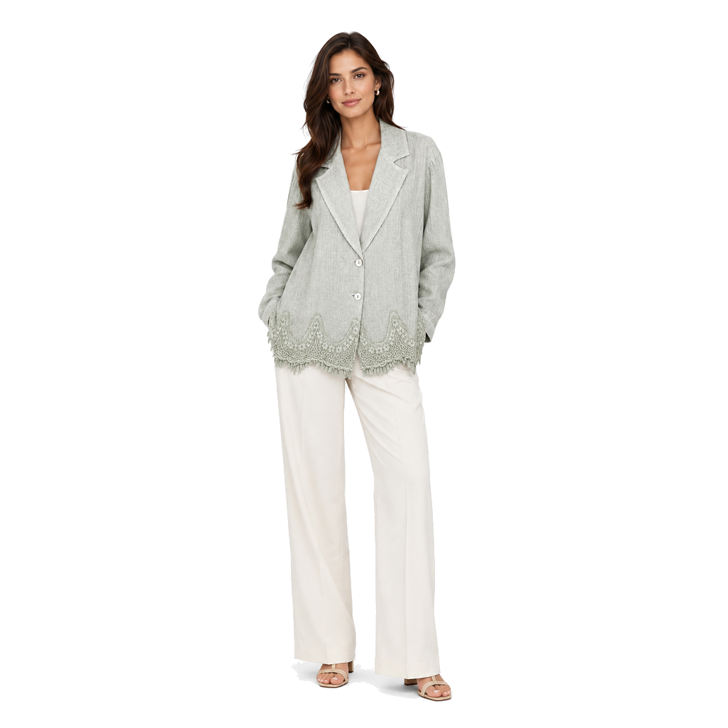 Lace Hem Linen Blazer
