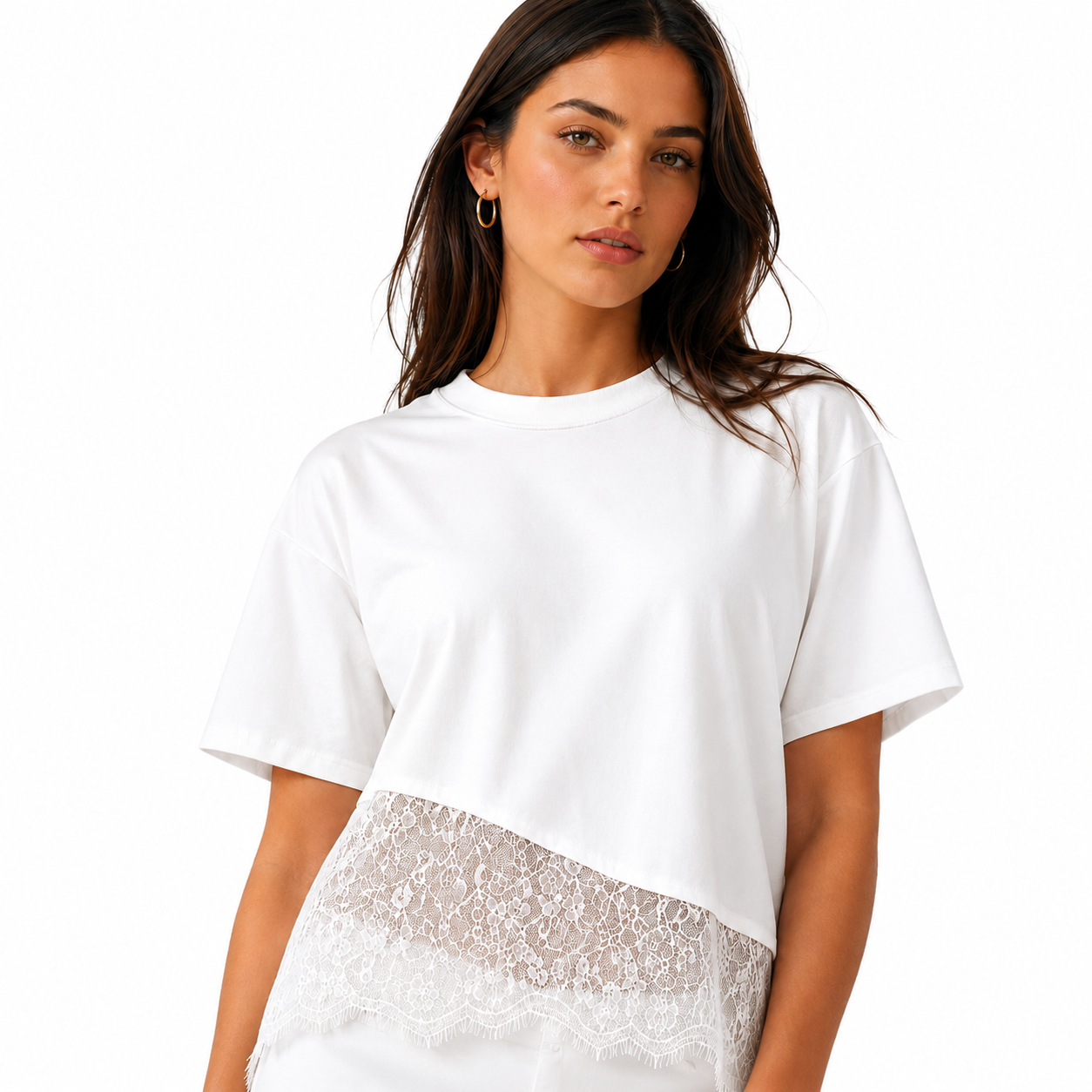 Bottom Lace White T-Shirt