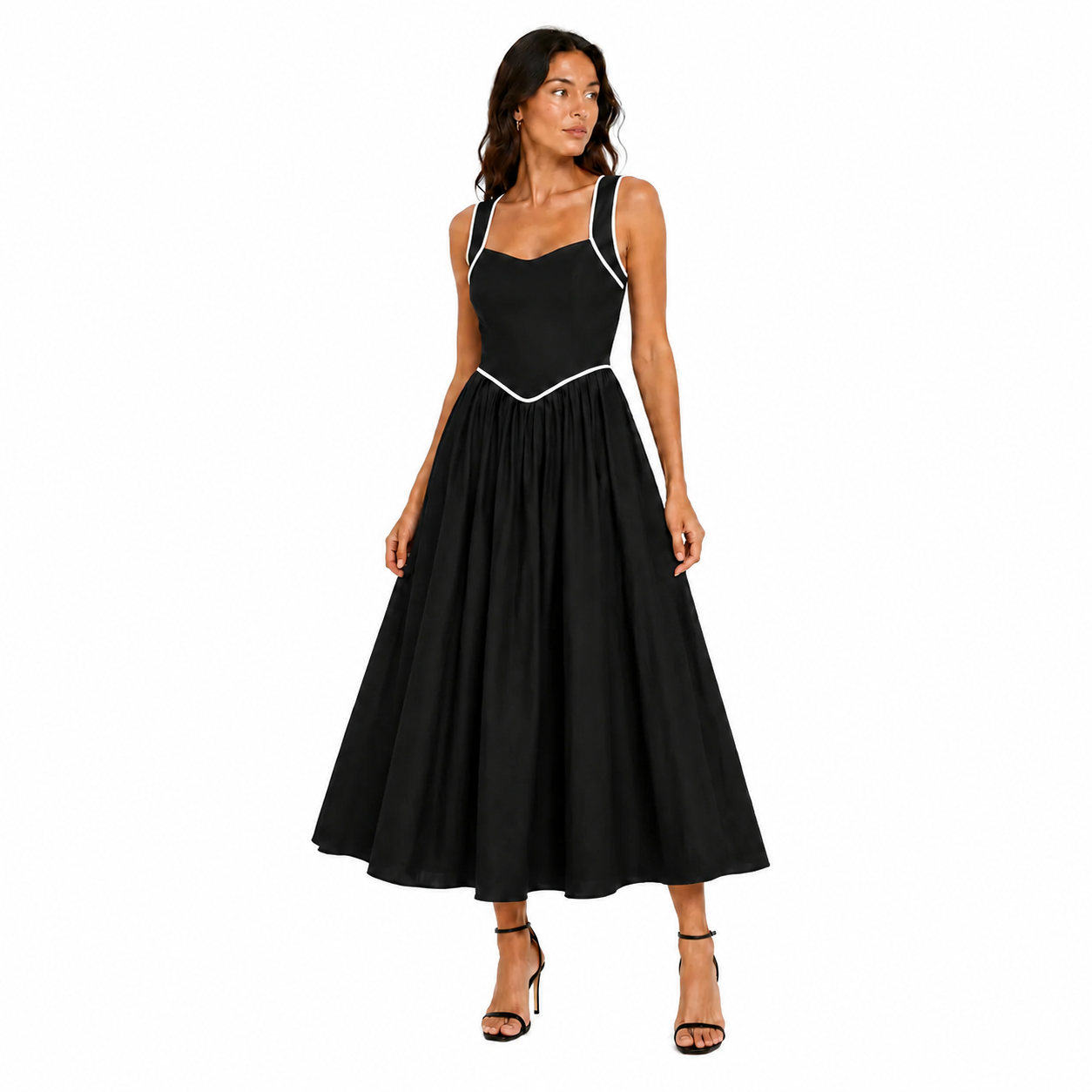 Full Skirt Dress with Contrast Piping