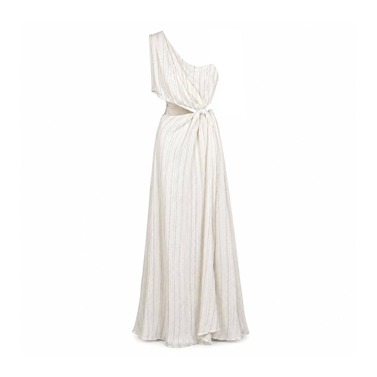 White One-Shoulder Tie Maxi Dress on a clean white studio background