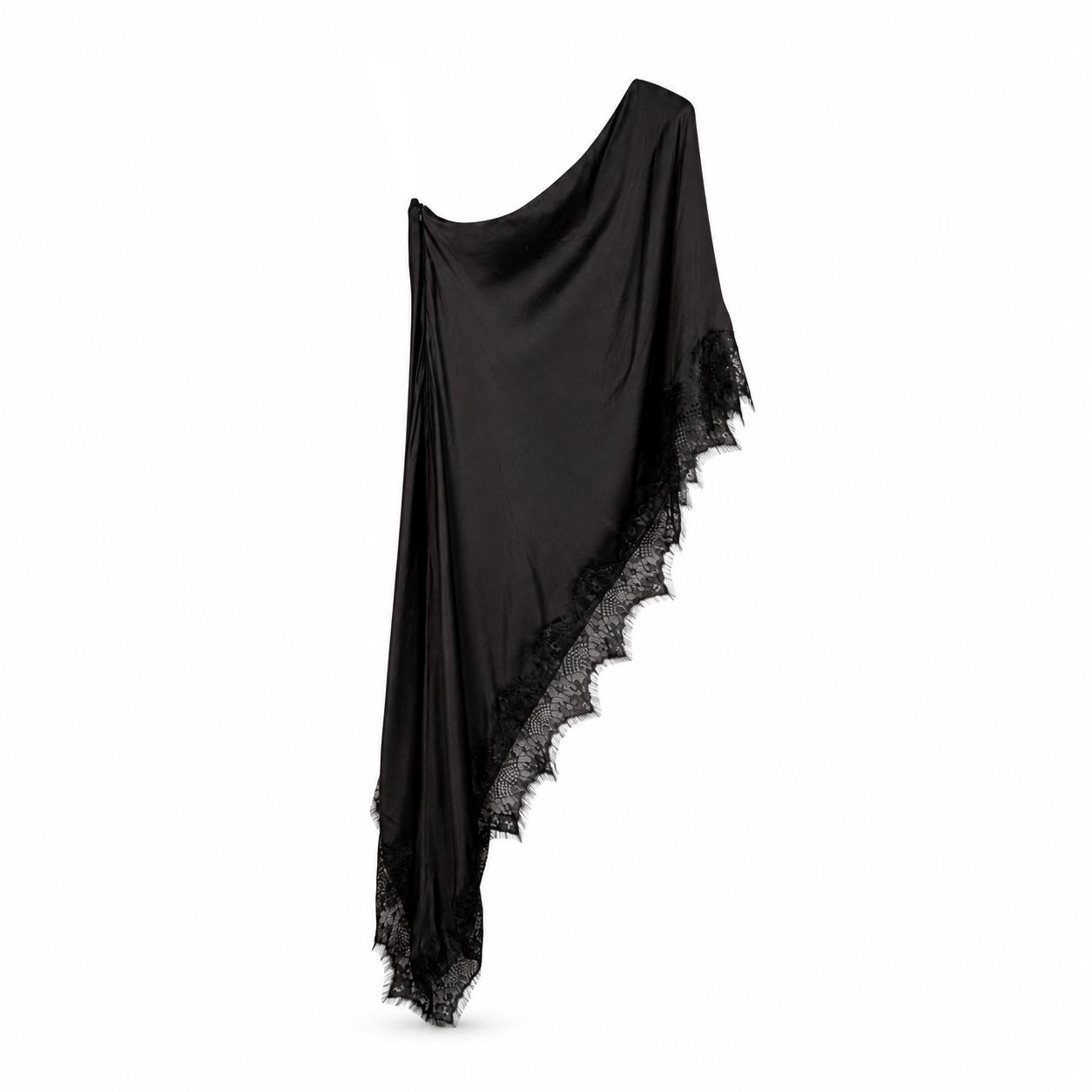 Black Asymmetric Fringe Cover-Up on a clean white studio background.