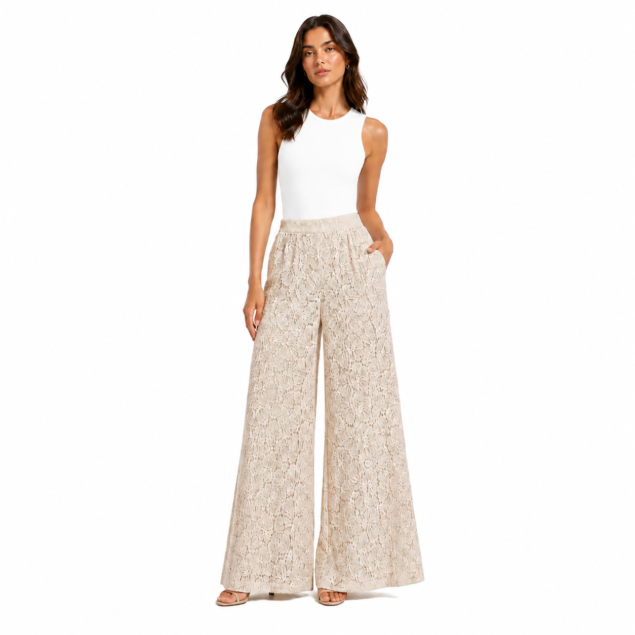Ivory Lace Wide Leg Pants