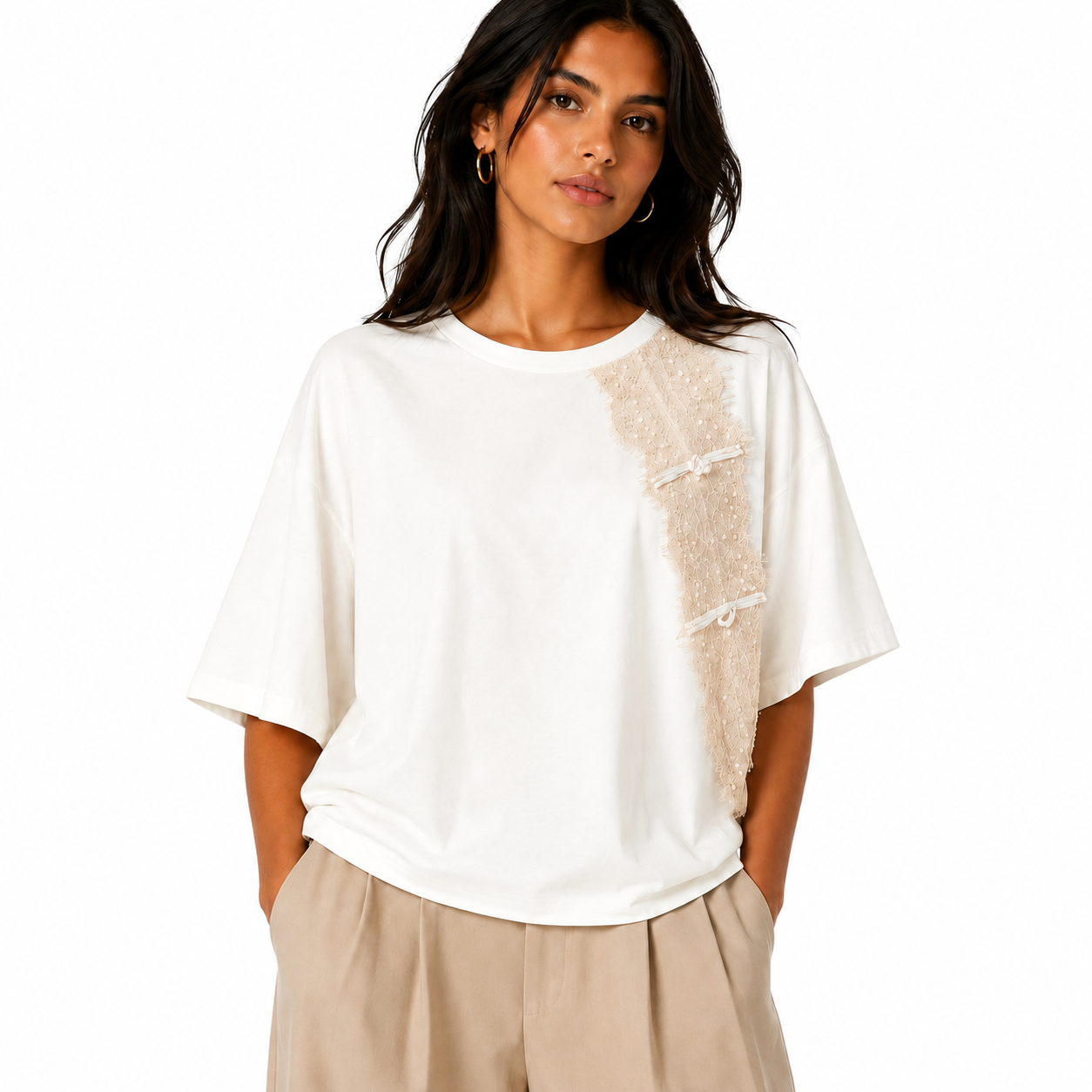Lace Panel Oversized T-Shirt